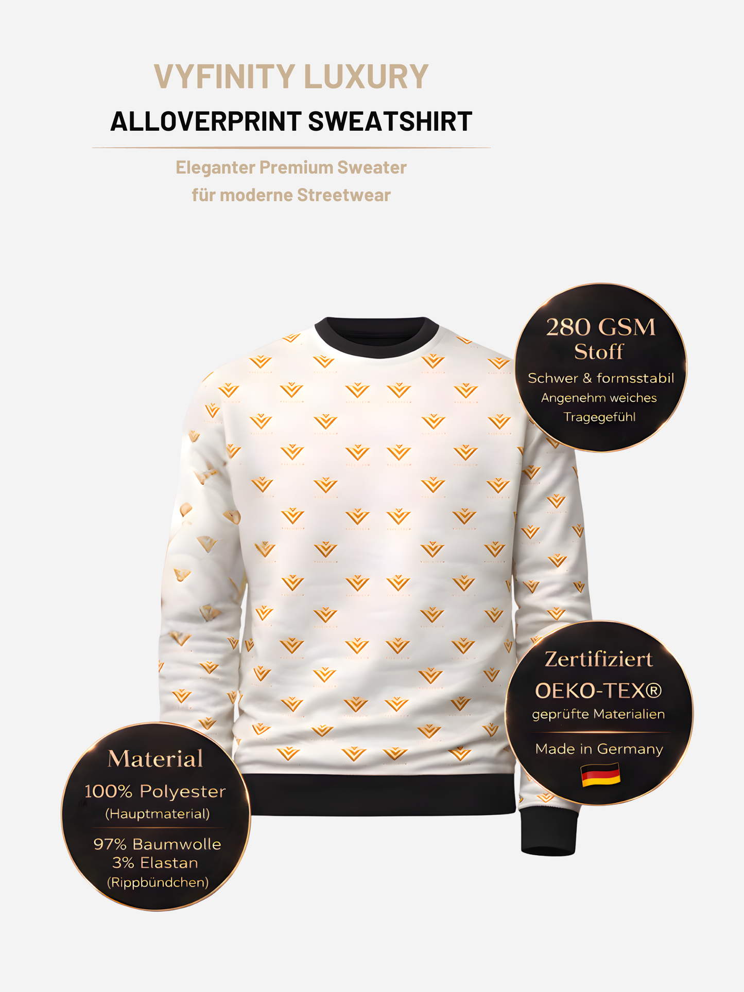 Vyfinity Luxury Alloverprint Sweatshirt – White Gold Edition