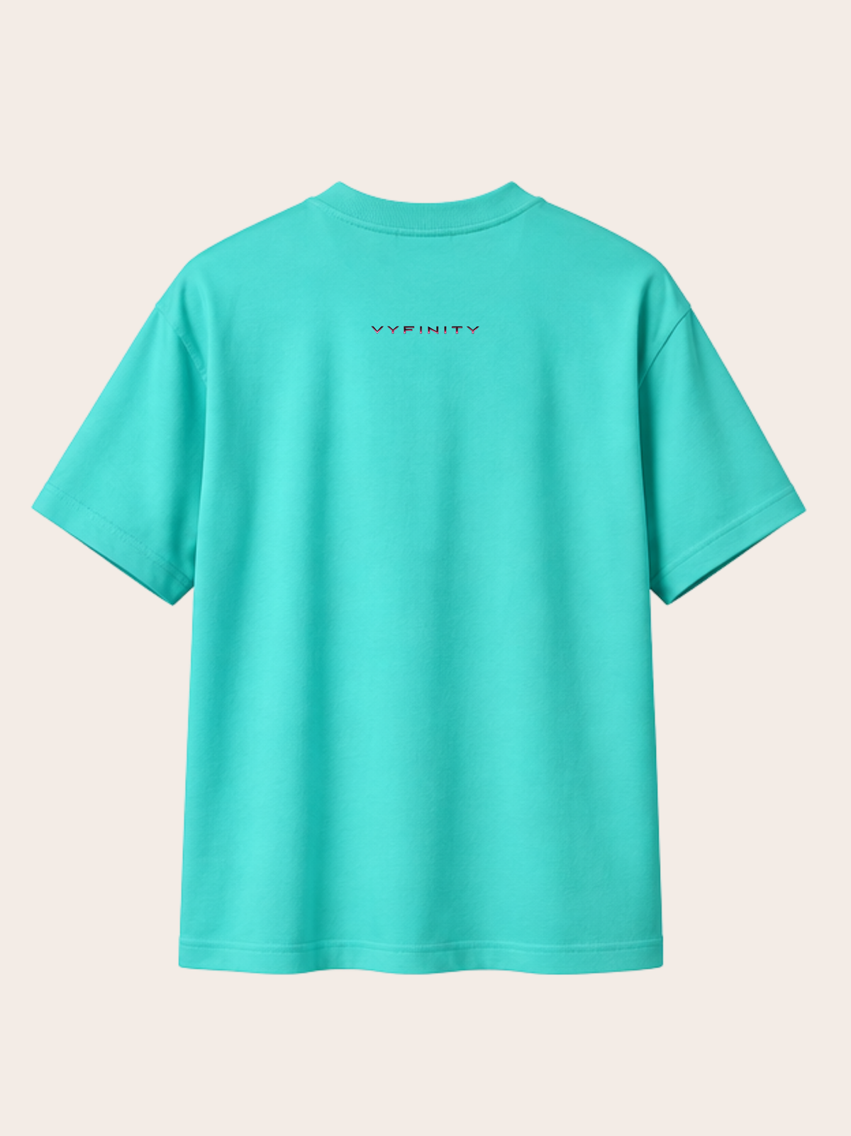 VYFINITY Control The Noise T-Shirt in Pool Blue – Rückansicht mit kleinem VYFINITY Logo im Nacken