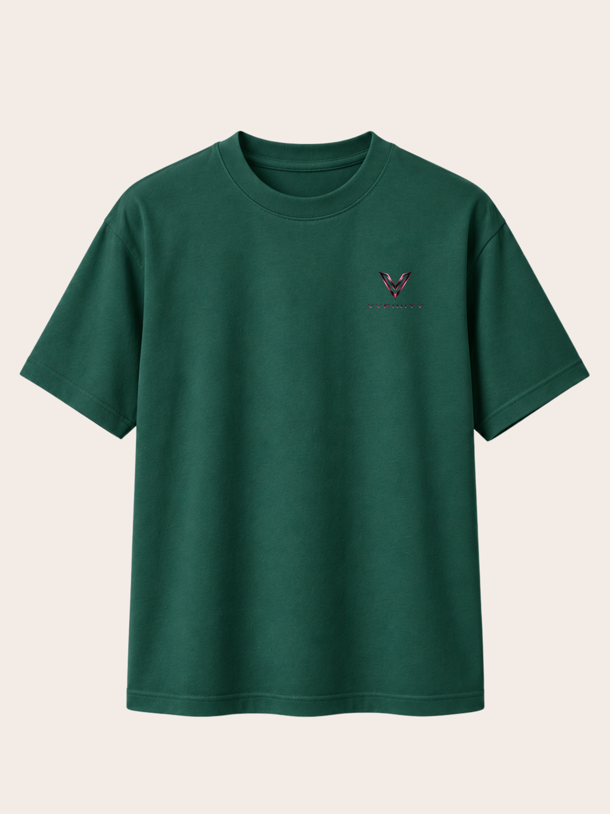 Vyfinity Control The Noise T-Shirt – Dark Green – Relaxed Fit Heavy 215 GSM – Frontansicht mit kleinem Vyfinity Brustlogo