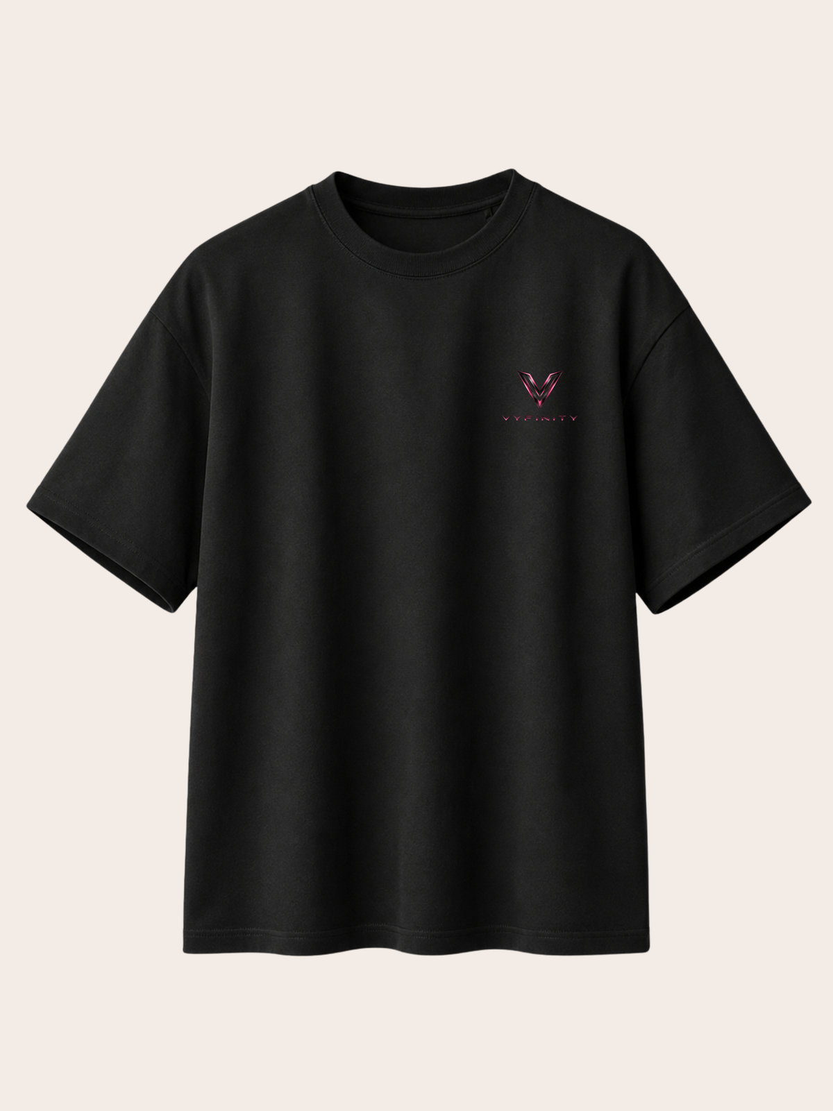 VYFINITY Control The Noise – Relaxed Fit T-Shirt 215 GSM – Schwarz – Frontansicht – VYFINITY Brustlogo