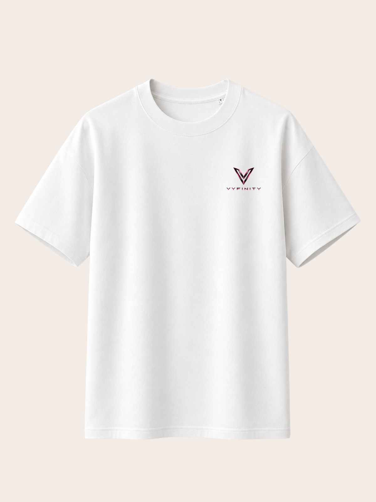 Vyfinity Control The Noise T-Shirt – Weiß – Relaxed Fit Heavy 215 GSM – Frontansicht mit kleinem Vyfinity Brustlogo