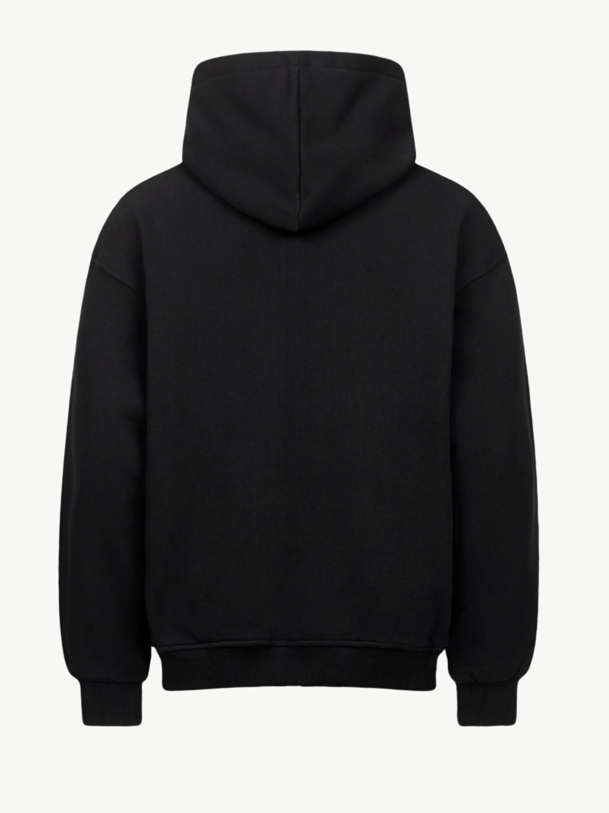 VYFINITY schwarzer Hoodie – Produktansicht Rückseite – clean ohne Rückenprint – schwarzer Unisex Hoodie