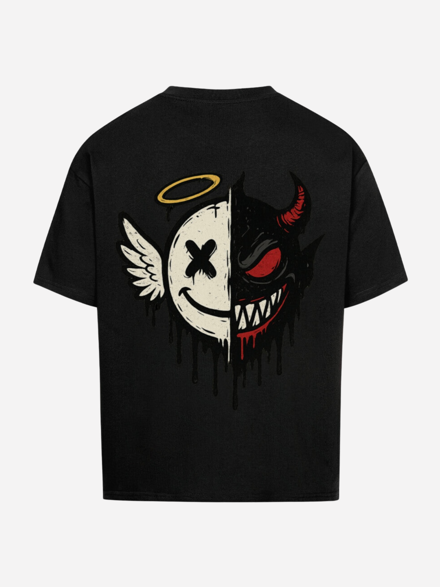 Vyfinity Angel Devil Shirt in Schwarz – Rückansicht mit großem Engel-Teufel-Print