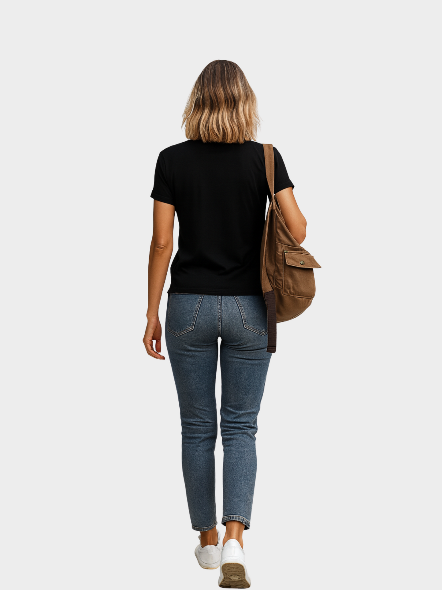 Vyfinity Butterfly T-Shirt Schwarz Rückansicht – Damen Streetwear Shirt mit blauem Schmetterling, Rückenansicht ohne Print, Ganzkörperfoto