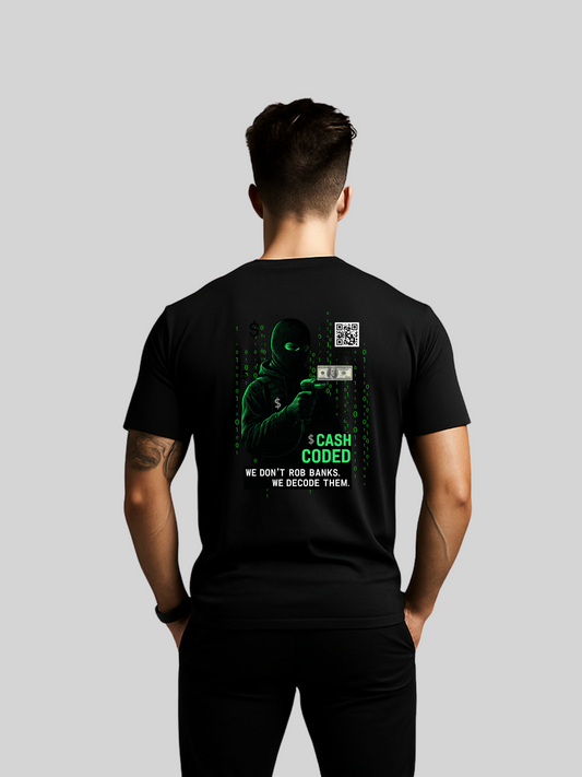 Vyfinity T-Shirt Schwarz mit großem Cash Coded Backprint in Grün und Weiß