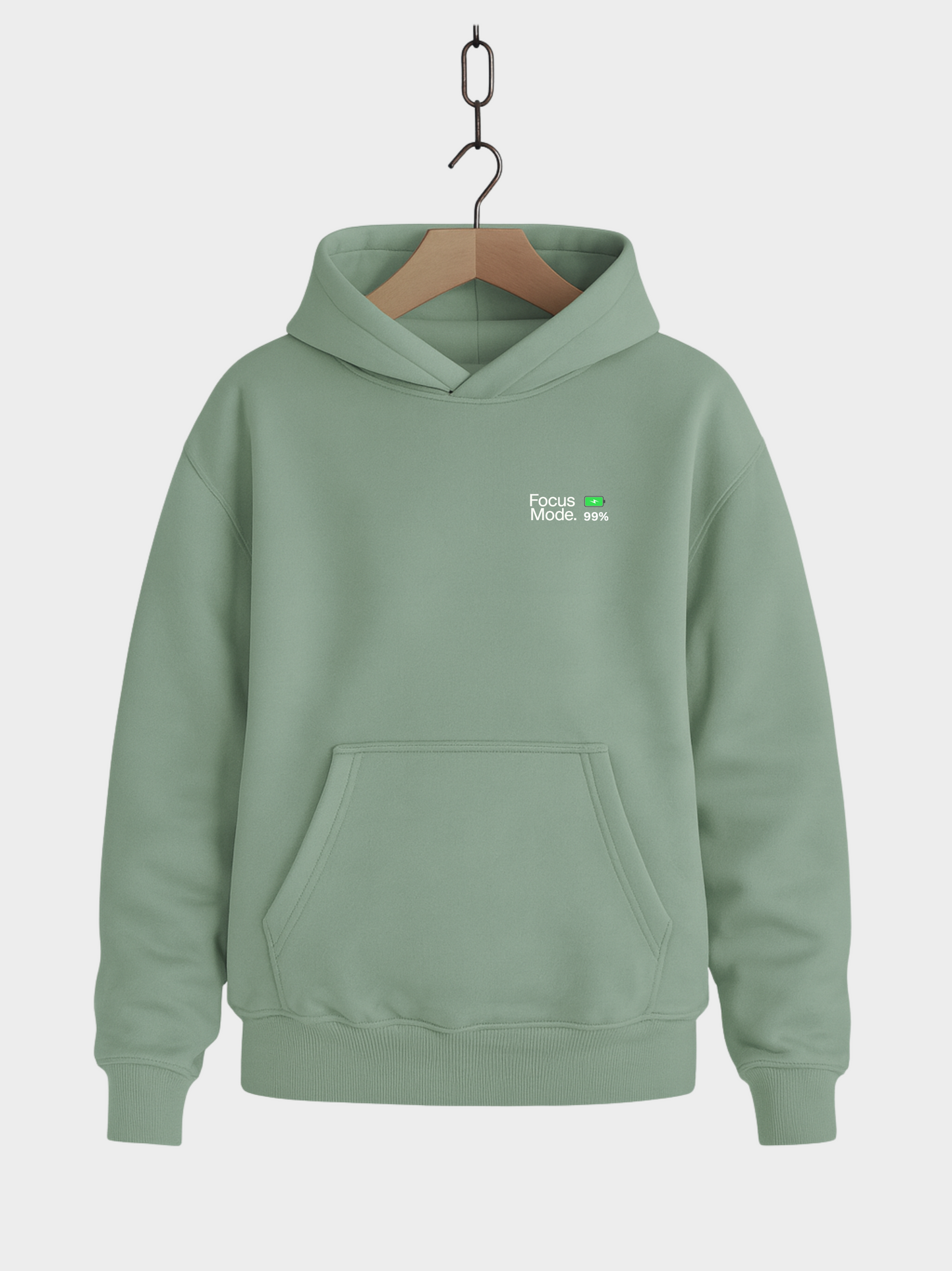 Vyfinity Focus Mode Hoodie in Aloe mit minimalistischem Schriftzug „Focus Mode“ und Ladebalken – Unisex Streetwear Hoodie aus weichem Material