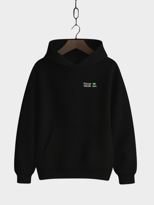 Vyfinity Focus Mode Hoodie in Schwarz mit minimalistischem Schriftzug „Focus Mode“ und Ladebalken – Unisex Streetwear Hoodie aus weichem Material