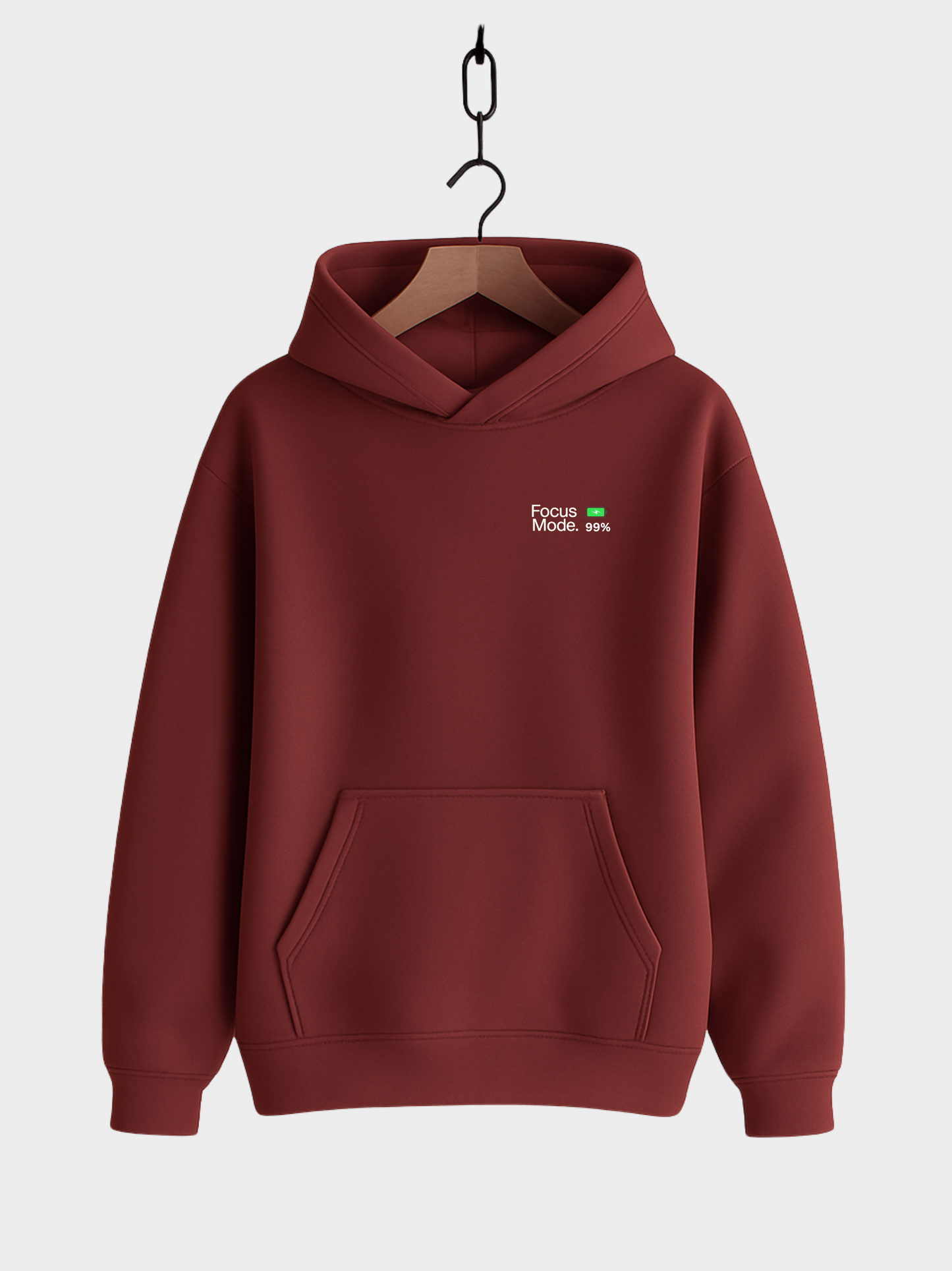 Vyfinity Focus Mode Hoodie in Red Earth mit minimalistischem Schriftzug „Focus Mode“ und Ladebalken – Unisex Streetwear Hoodie aus weichem Material
