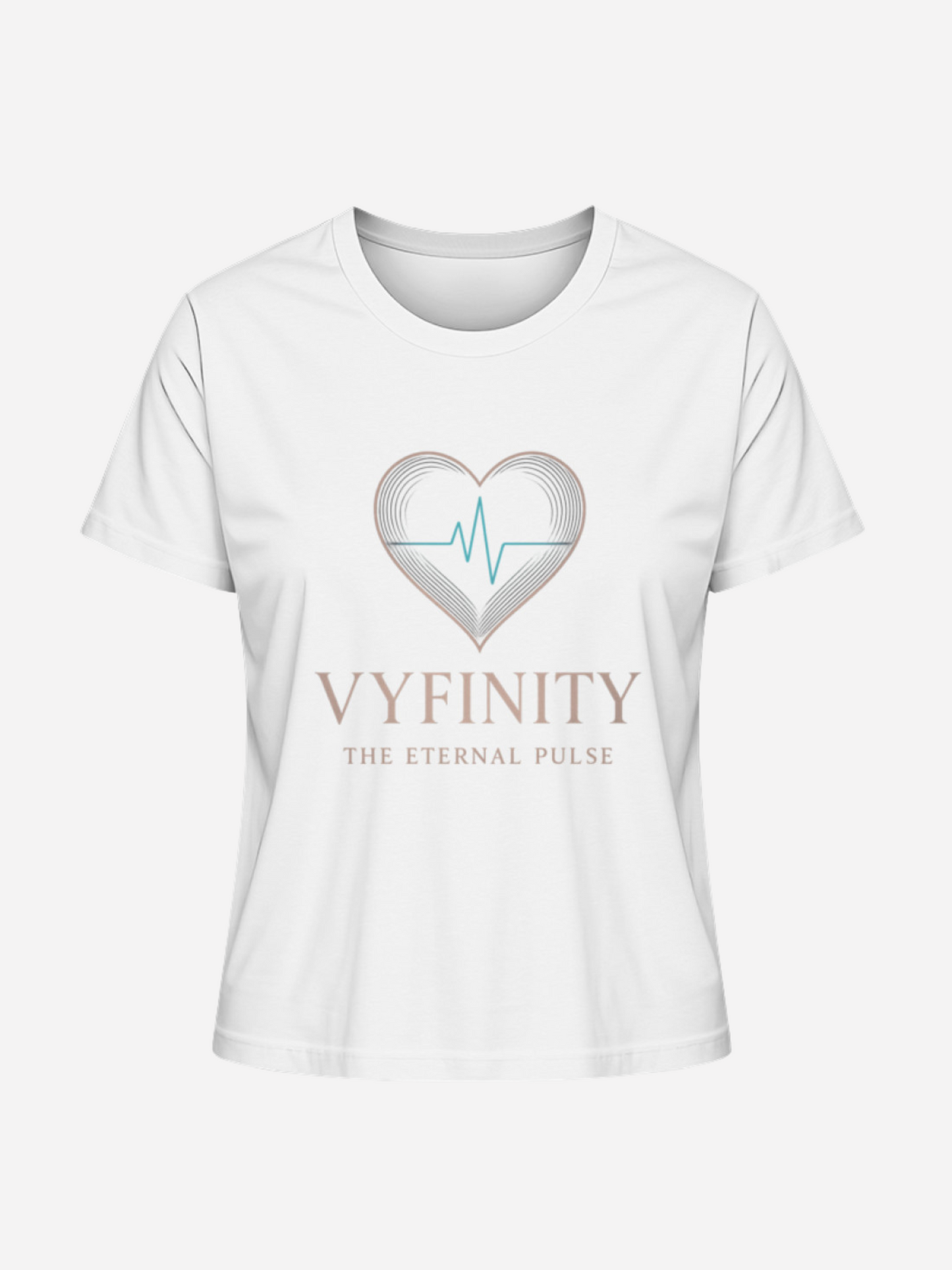 Vyfinity Damen T-Shirt in Weiß mit Herz- und Puls-Logo – Aufschrift „The Eternal Pulse“