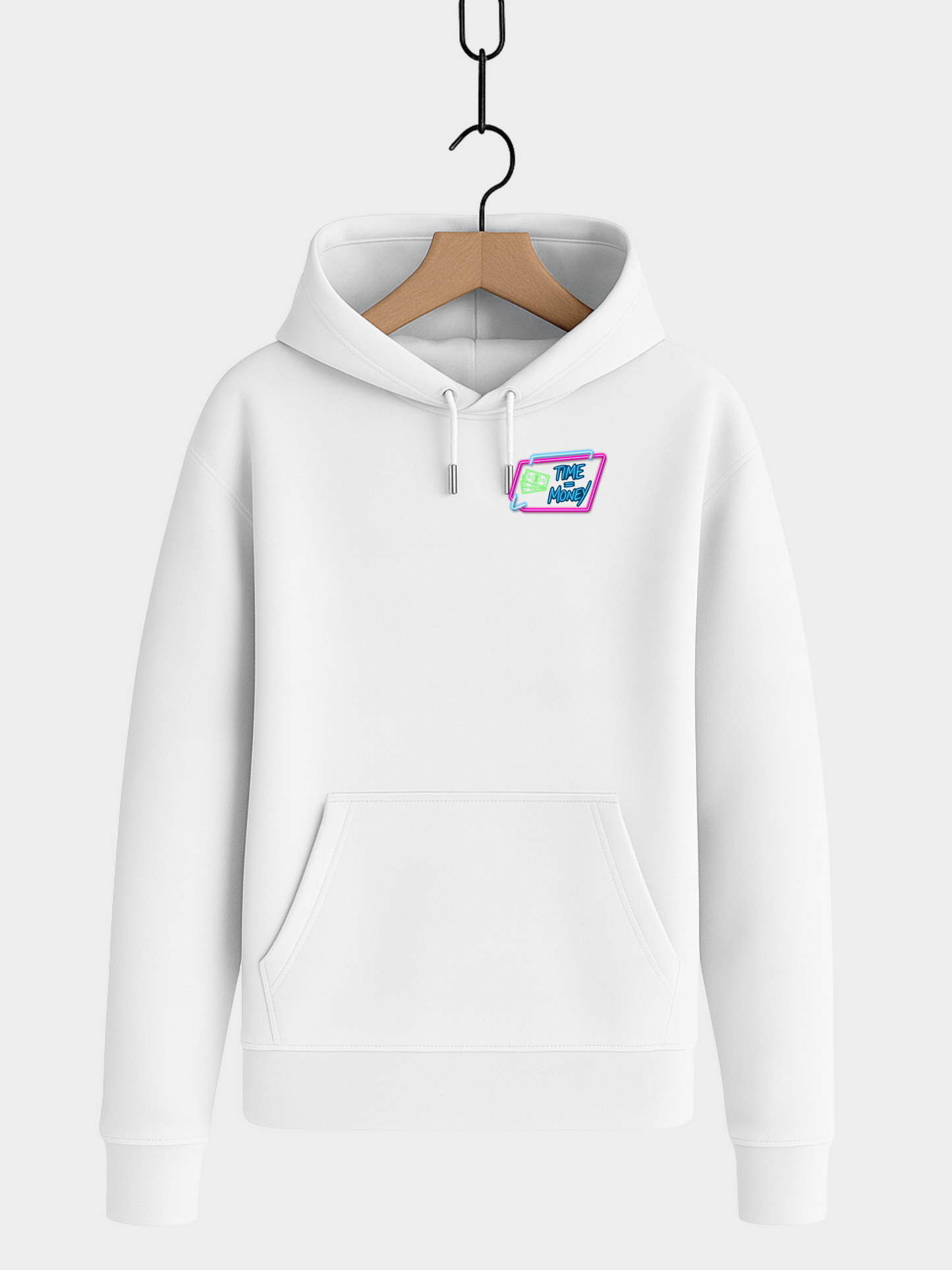 Vyfinity Hoodie weiß Vorderseite mit Neon Logo Time is Money Streetwear