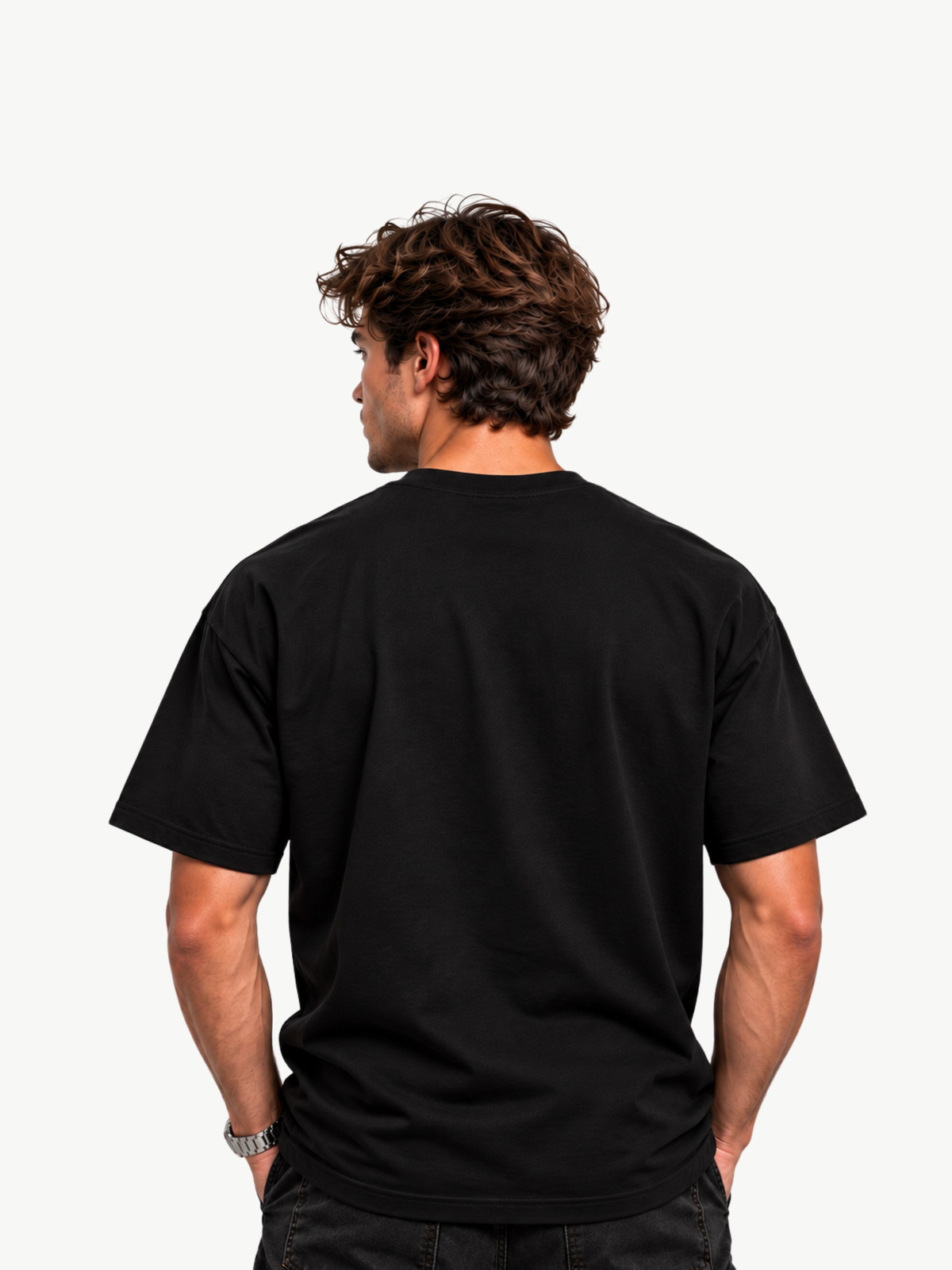 Männliches Model trägt das schwarze VYFINITY Not Your Problem Heavy T-Shirt 215 GSM ohne Rückenprint in Rückansicht