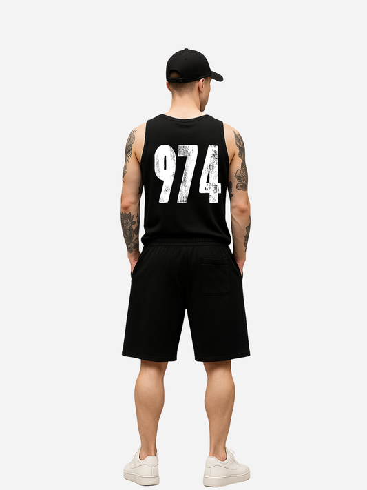 Vyfinity Omerta Shorts Rückseite mit 974 Print – schwarze Herren Shorts Streetwear