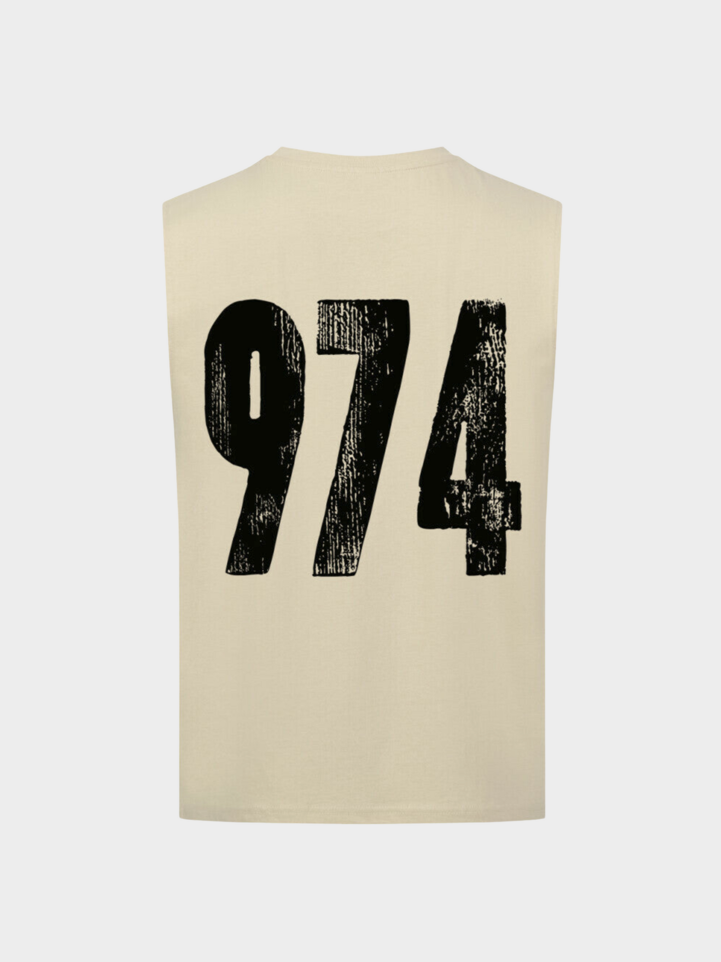 Vyfinity Omertà Tanktop in Beige – Unisex Streetwear Gym Sommer Tanktop mit großem 974 Backprint