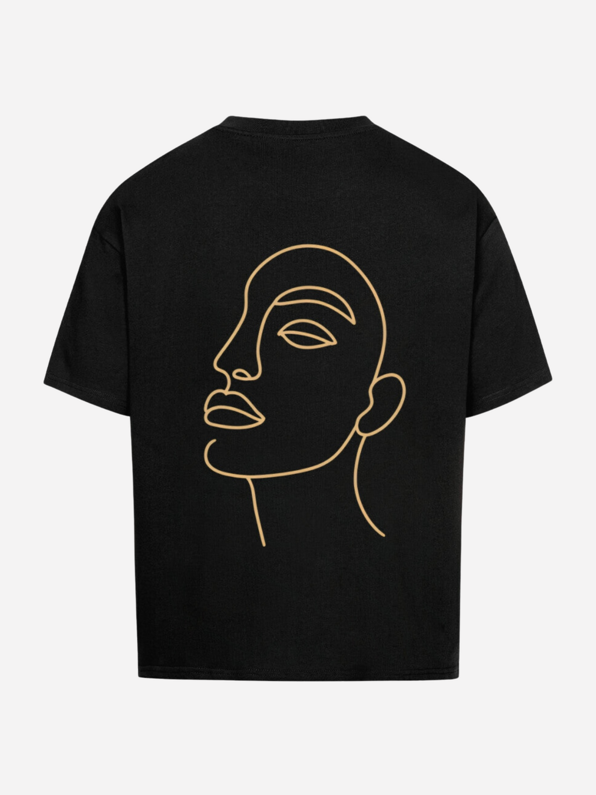 Vyfinity Oversize T-Shirt in Schwarz mit großem Line-Art Gesicht Rückenprint. Modernes Unisex Streetwear Shirt, künstlerisch und minimalistisch, ideal für urbanen Style und kreative Outfits.