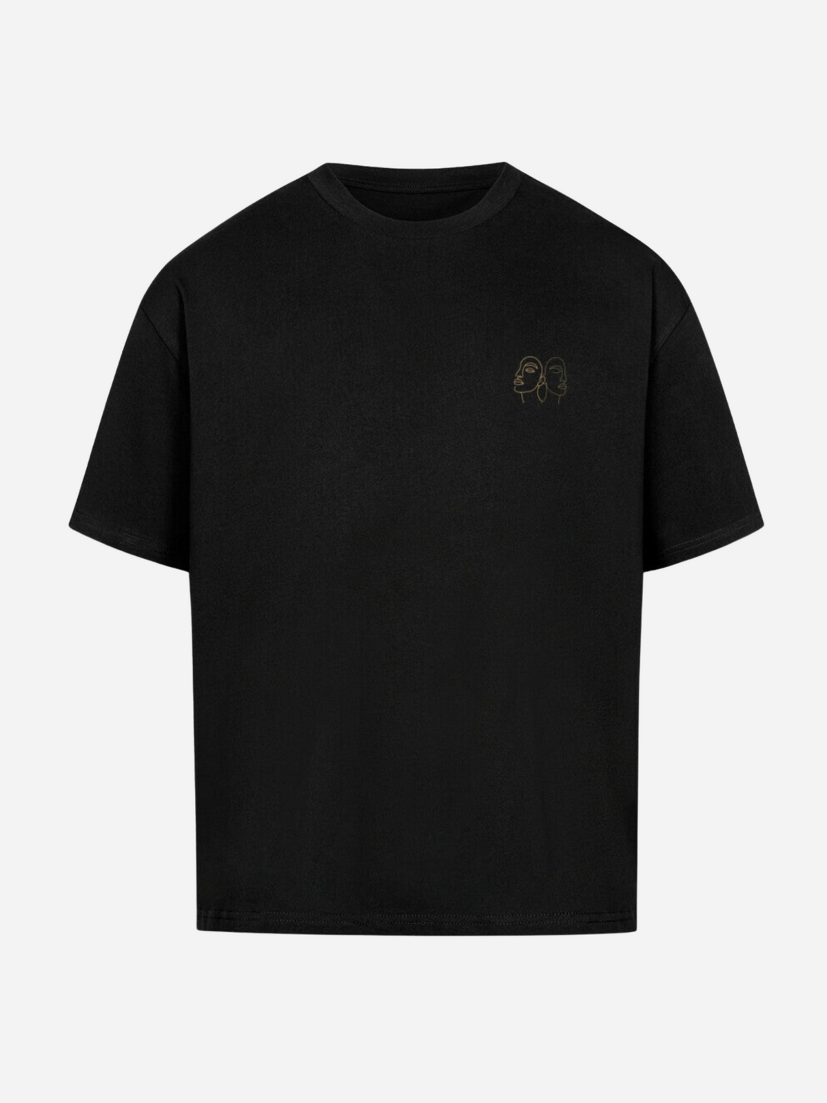 Vyfinity Oversize T-Shirt in Schwarz mit kleinem Line-Art Gesicht Brustprint. Modernes Unisex Streetwear Shirt, minimalistisch und künstlerisch, ideal für urbanen Style und Lifestyle Outfits.