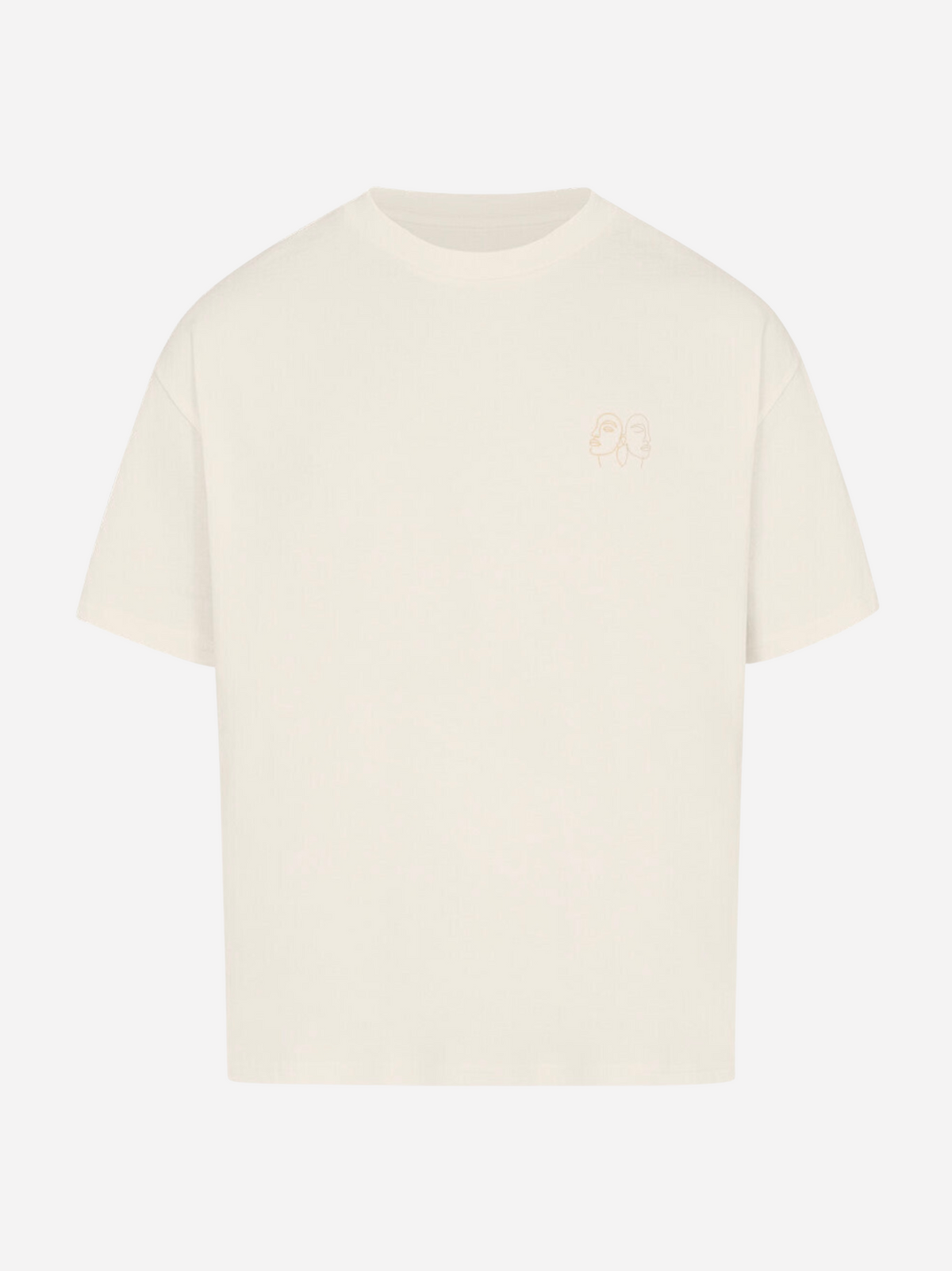 Vyfinity Oversize T-Shirt in Off-White mit minimalistischem Line-Art Gesichtsmotiv auf der linken Brust. Locker geschnittenes Streetwear Shirt aus weicher Baumwolle in trendigem Oversize-Look.