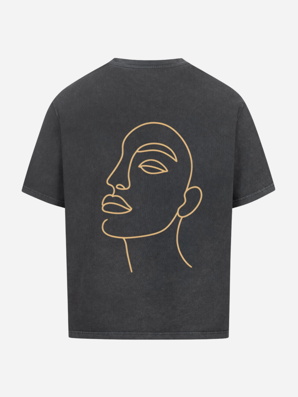 Vyfinity Oversize T-Shirt in Vintage Black mit großem Line-Art Gesichtsmotiv auf der Rückseite. Modernes Streetwear Shirt im Vintage-Washed Look, stylisch und urban für Männer und Frauen.
