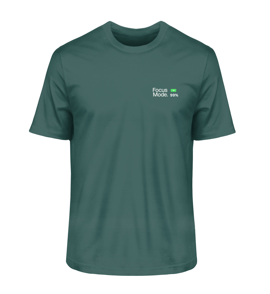 Vyfinity Pulse grünes T-Shirt „Focus Mode“ mit Batterieladesymbol in Grün auf der Vorderseite