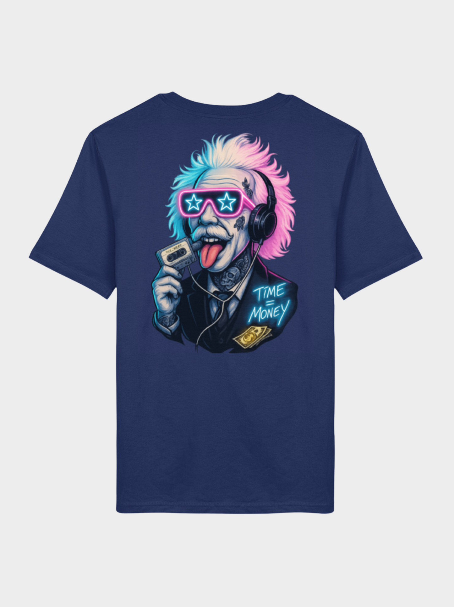 Vyfinity Time is Money T-Shirt in Navy Blau mit Retro Einstein Neon Design