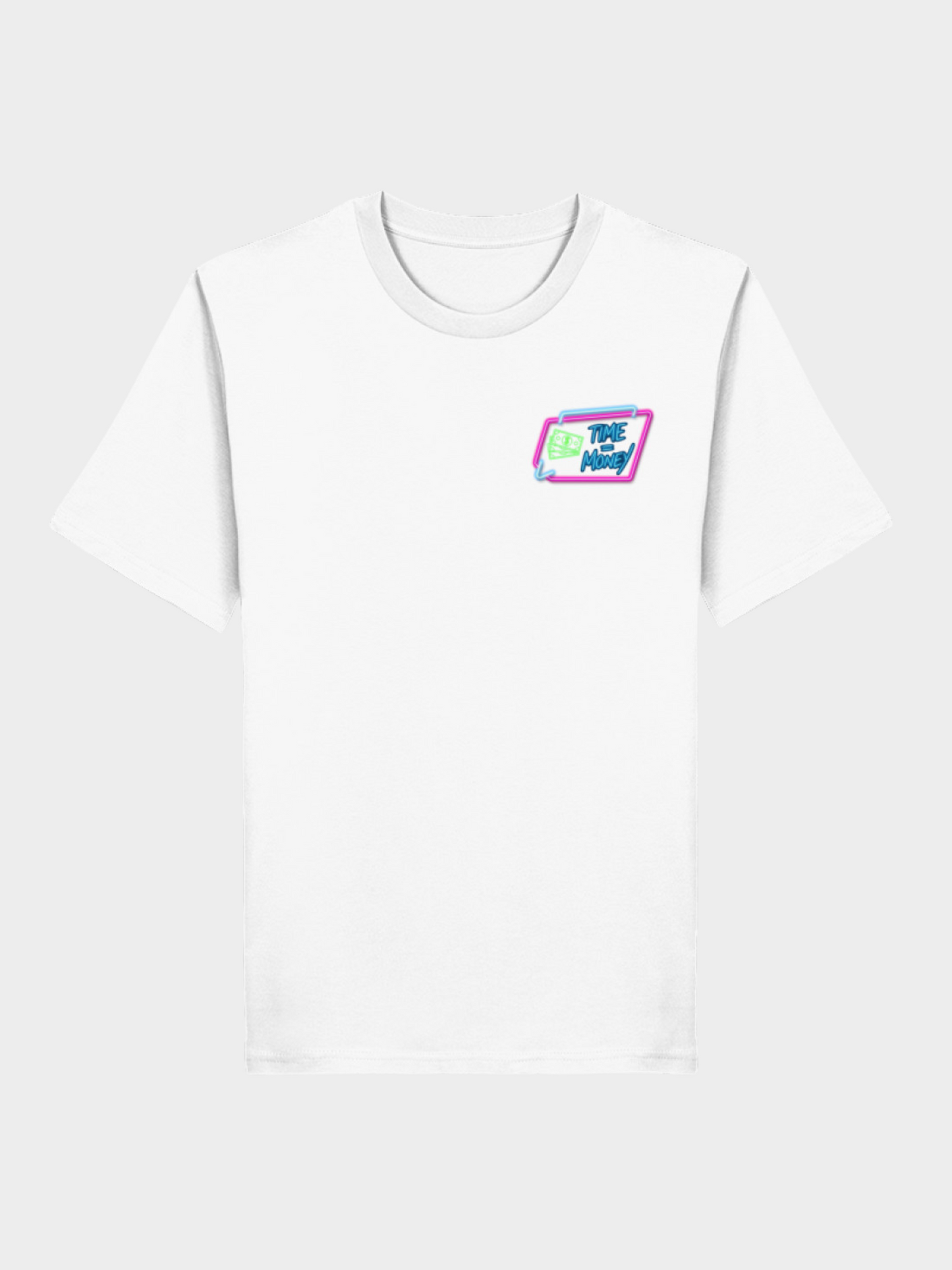Vyfinity T-Shirt weiß mit kleinem Time is Money Brust-Print – Neon Streetwear Shirt Unisex