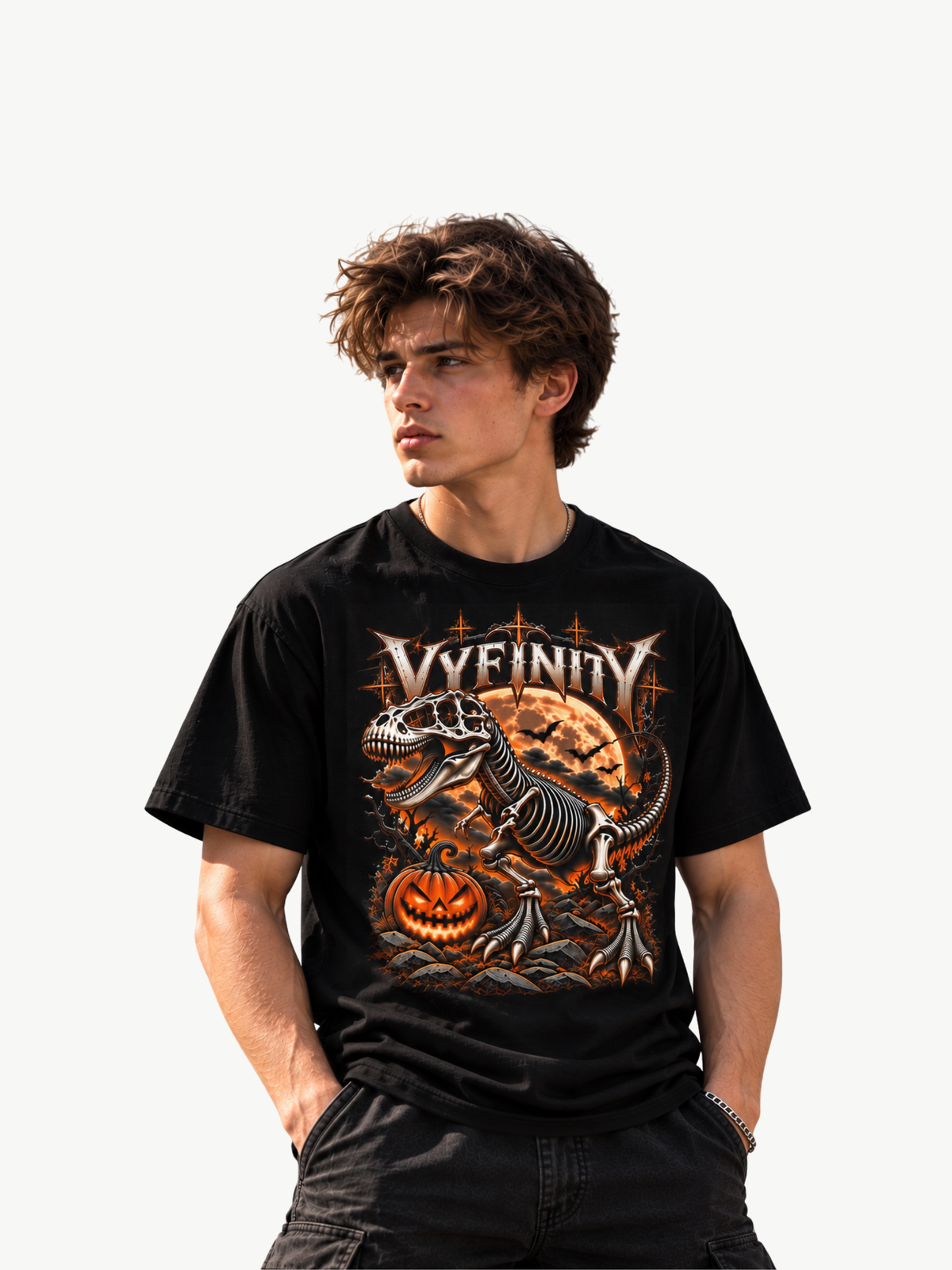 VYFINITY Dino T-Shirt – Dinosaurier Halloween Streetwear | Bio-Baumwolle