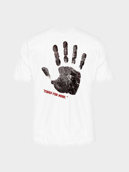 T-Shirt „Coded for More.“ – Handabdruck & Binärcode Design | Vyfinity®