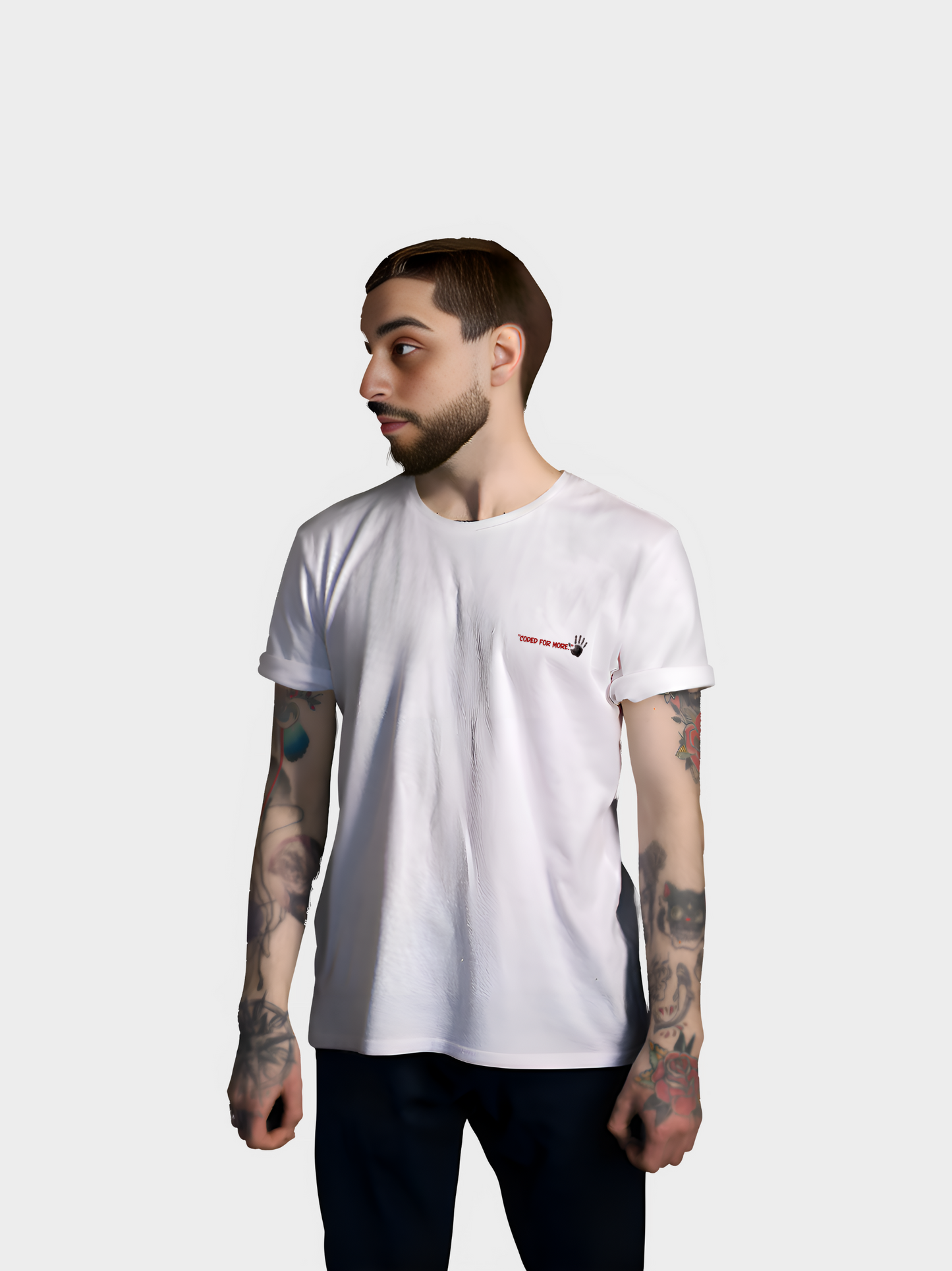 T-Shirt „Coded for More.“ – Handabdruck & Binärcode Design | Vyfinity®