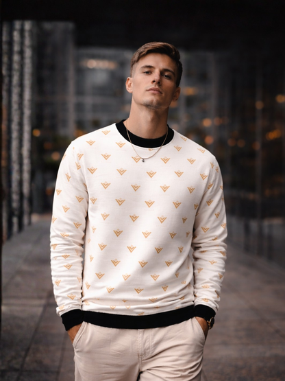 Vyfinity Luxury Alloverprint Sweatshirt – White Gold Edition
