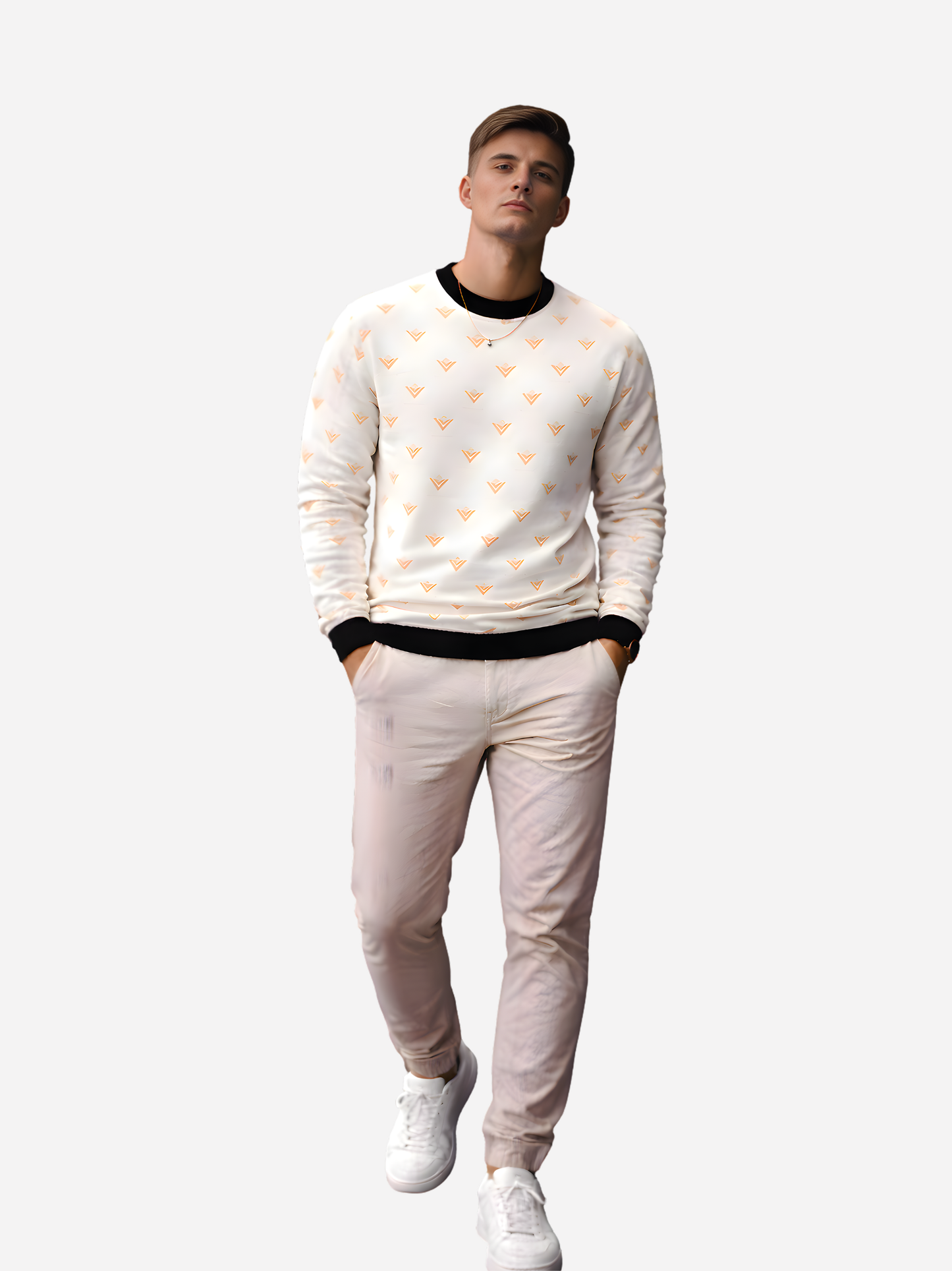 Vyfinity Luxury Alloverprint Sweatshirt – White Gold Edition
