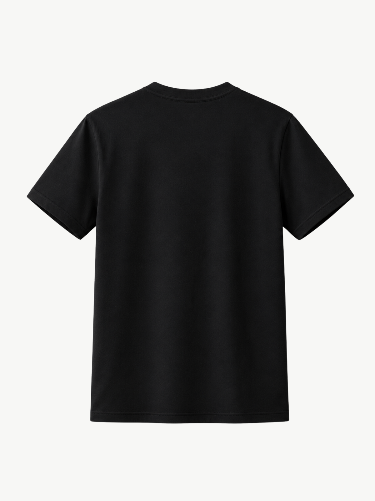 Schwarzes VYFINITY Relaxed Fit T-Shirt in Rückenansicht vor weißem Hintergrund. Minimalistisches schwarzes Shirt mit kurzen Ärmeln und cleanem, unbedrucktem Rücken.