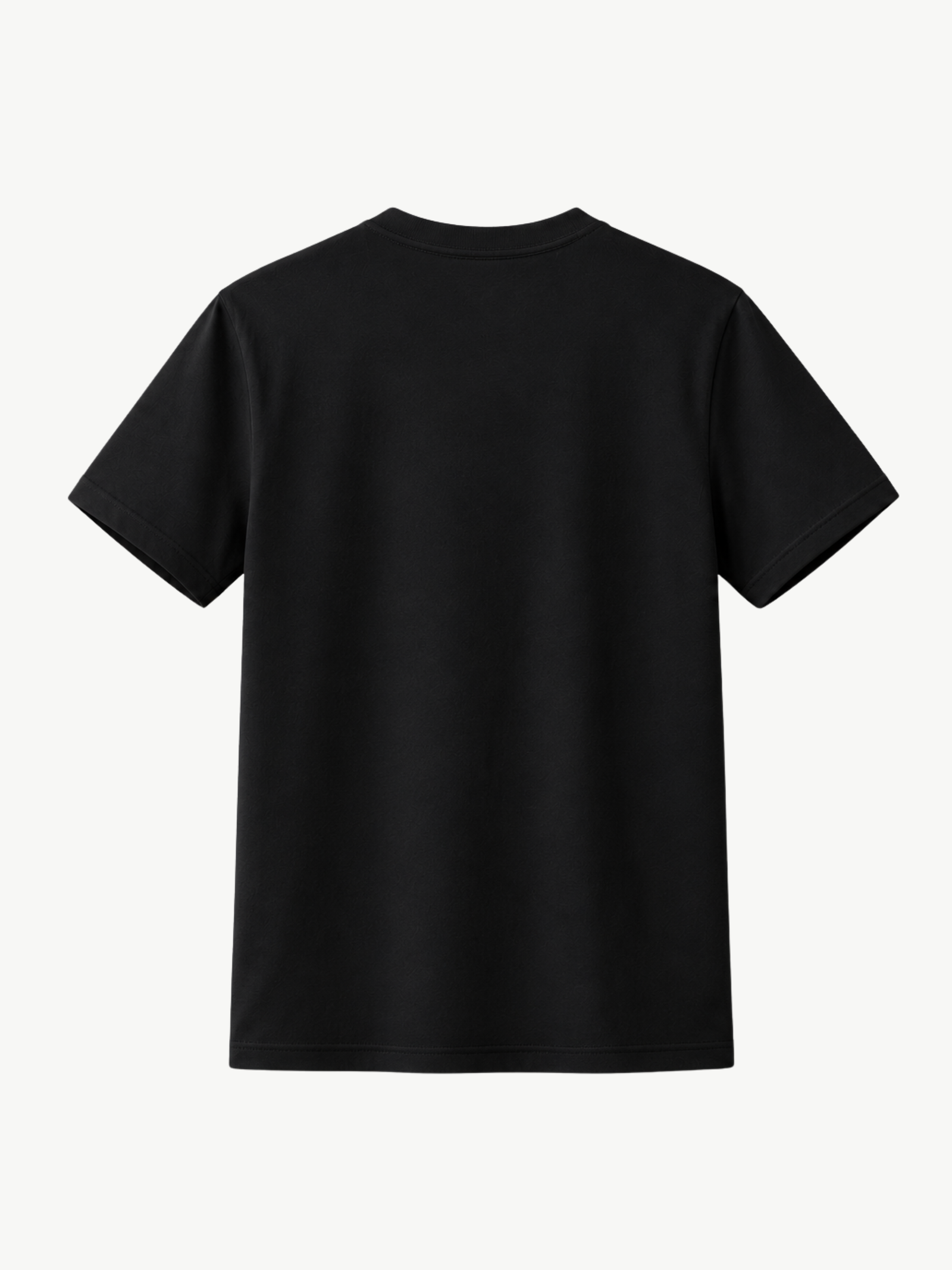 Schwarzes VYFINITY Relaxed Fit T-Shirt in Rückenansicht vor weißem Hintergrund. Minimalistisches schwarzes Shirt mit kurzen Ärmeln und cleanem, unbedrucktem Rücken.