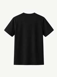 Schwarzes VYFINITY Relaxed Fit T-Shirt in Rückenansicht vor weißem Hintergrund. Minimalistisches schwarzes Shirt mit kurzen Ärmeln und cleanem, unbedrucktem Rücken.