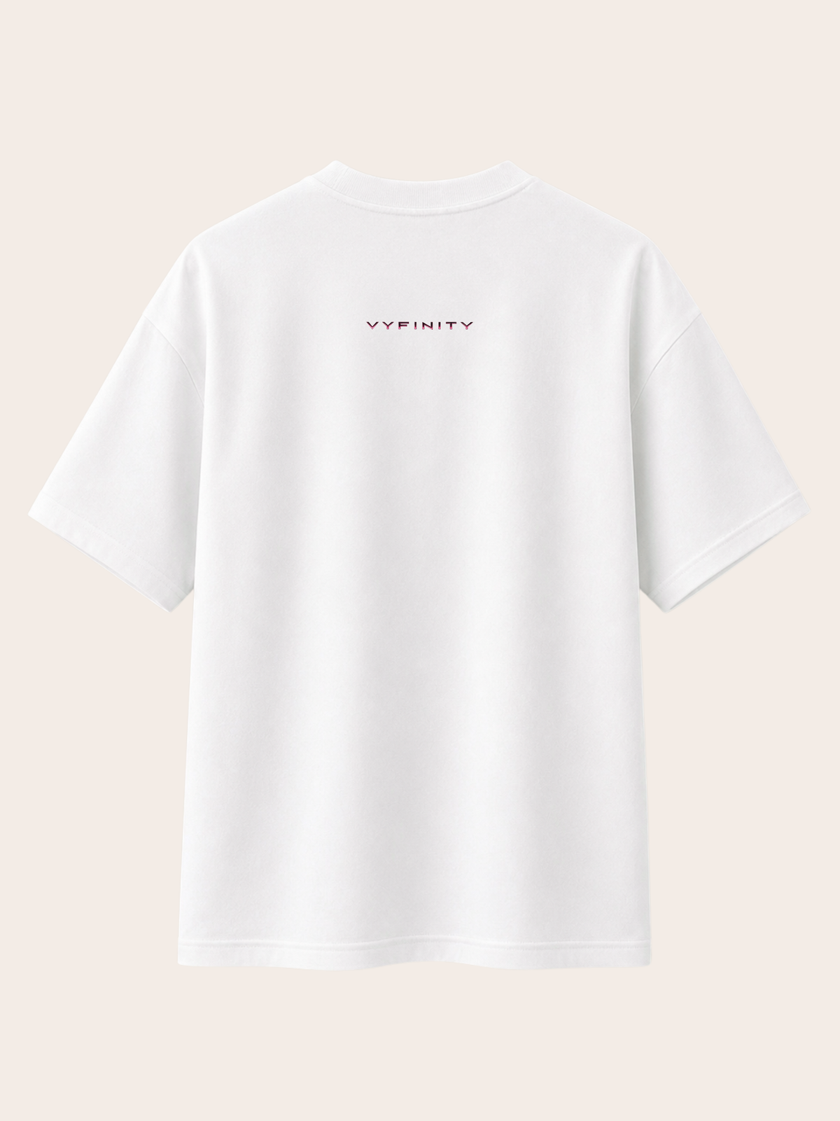 VYFINITY Control The Noise – Relaxed Fit T-Shirt 215 GSM – Weiß – Rückseite mit VYFINITY Logo