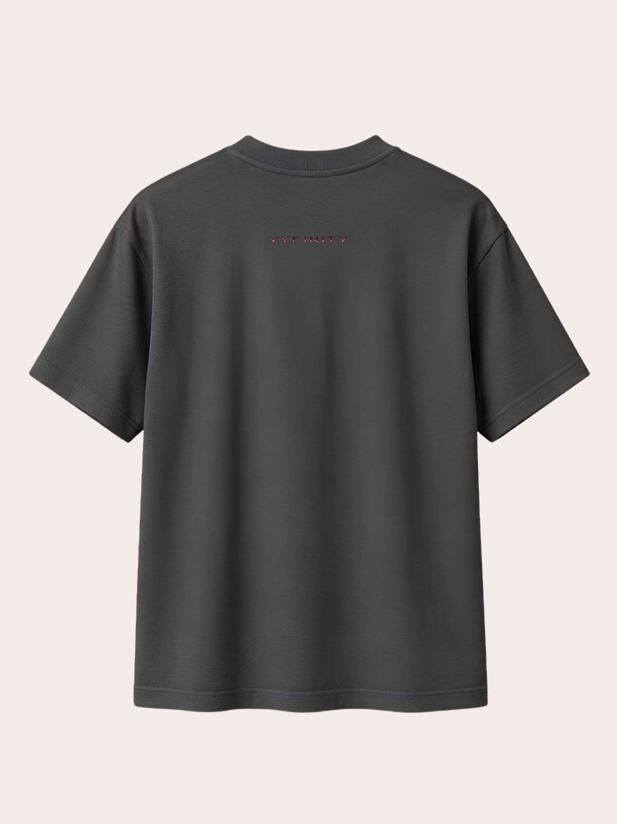 VYFINITY Control The Noise T-Shirt in Anthrazit – Rückansicht mit kleinem VYFINITY Logo im Nacken