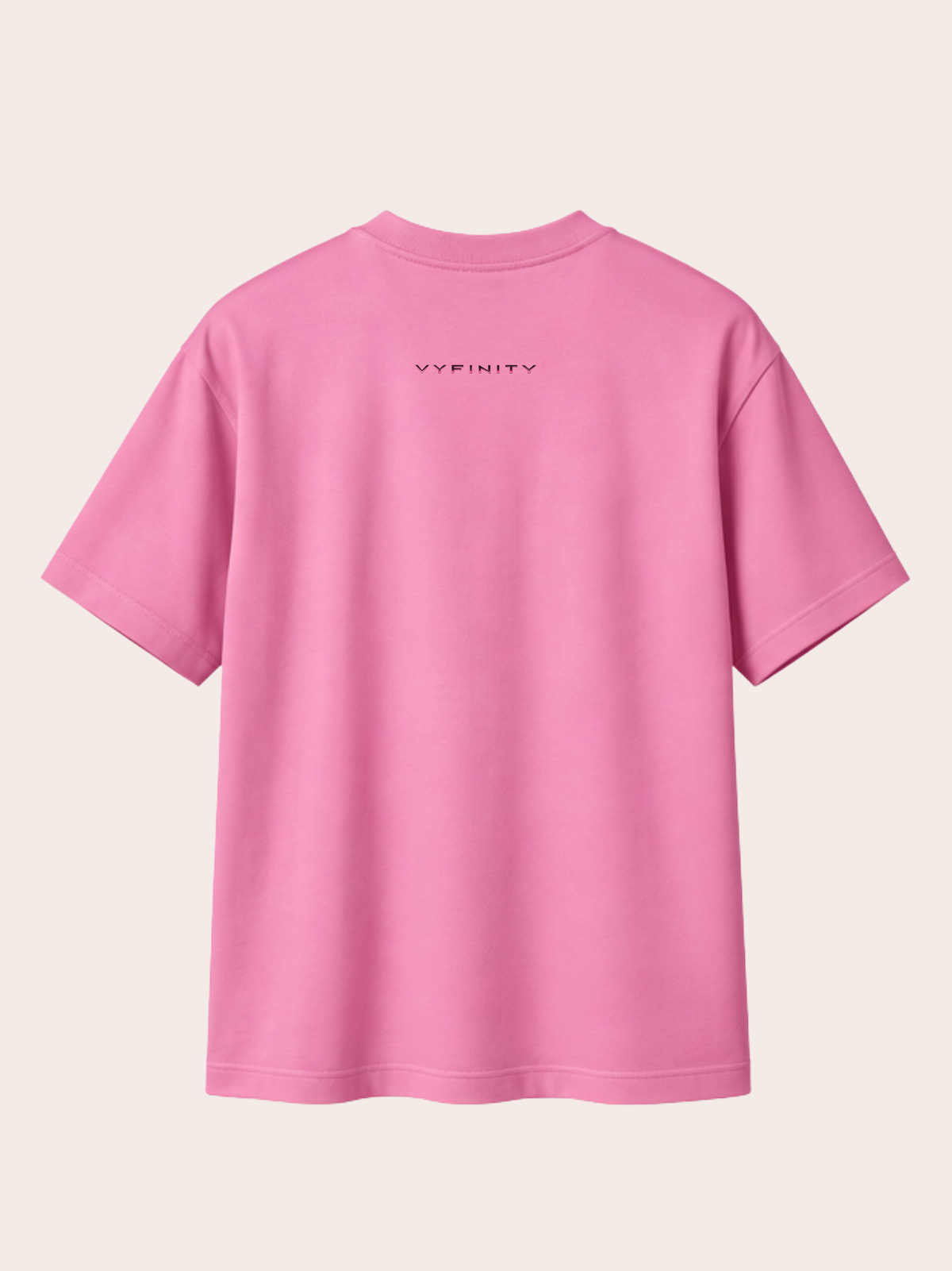 VYFINITY Control The Noise – Relaxed Fit T-Shirt 215 GSM – Pink – Rückseite mit VYFINITY Logo