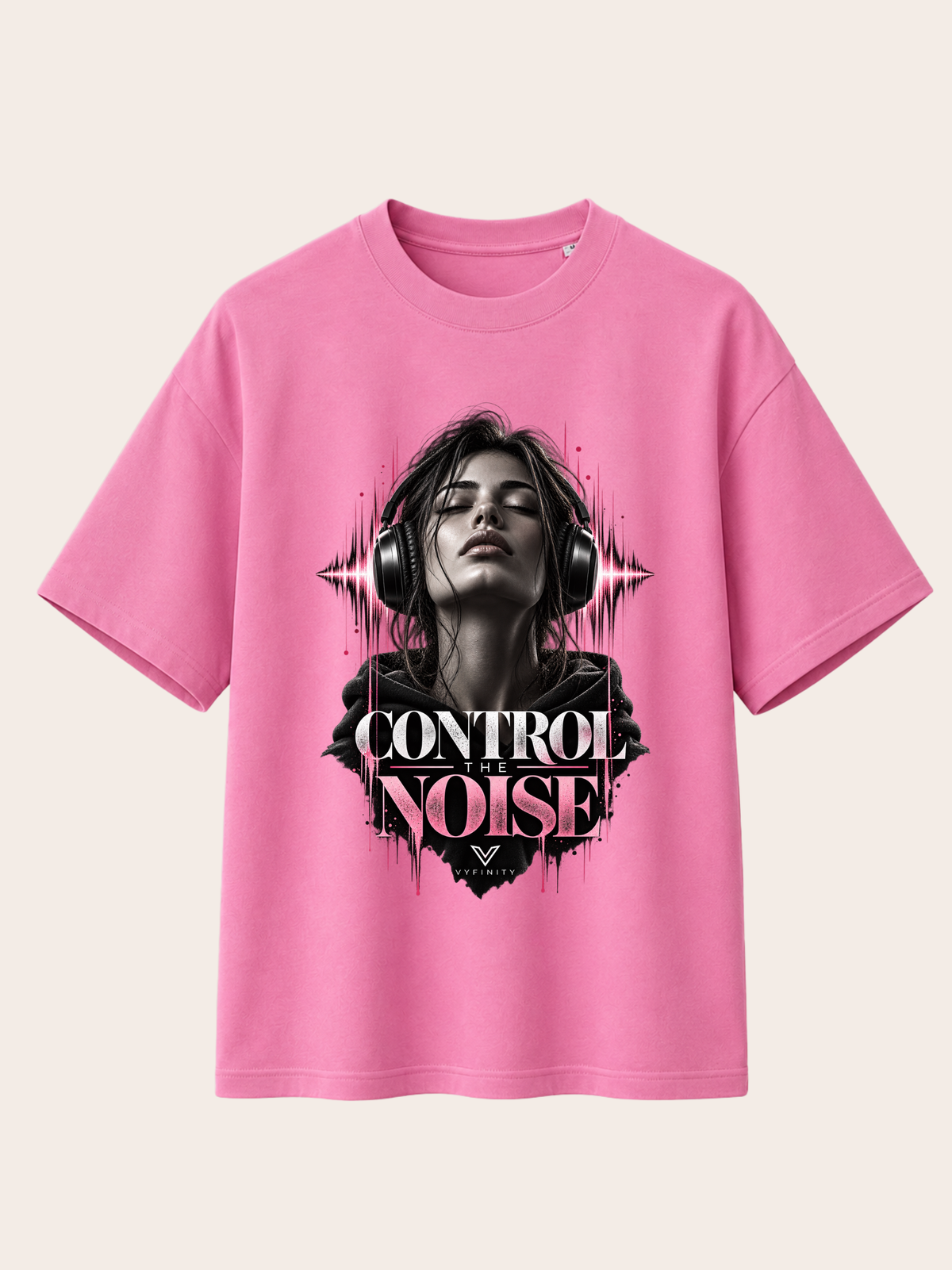 VYFINITY Control The Noise – Relaxed Fit T-Shirt 215 GSM – Pink – Frontprint