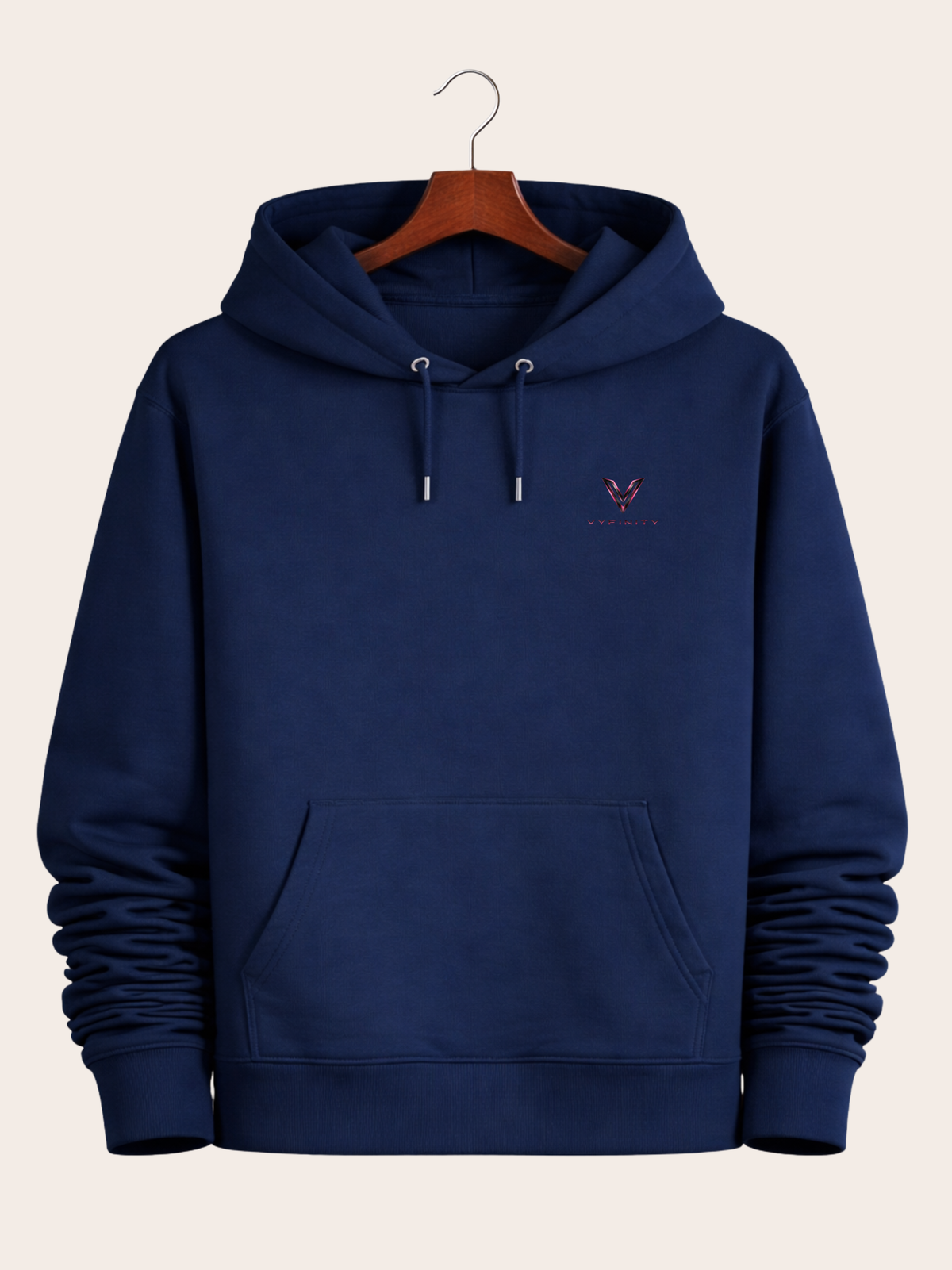 Vyfinity Control The Noise Hoodie – French Navy – 350 GSM – Vorderansicht mit kleinem Vyfinity Brustlogo
