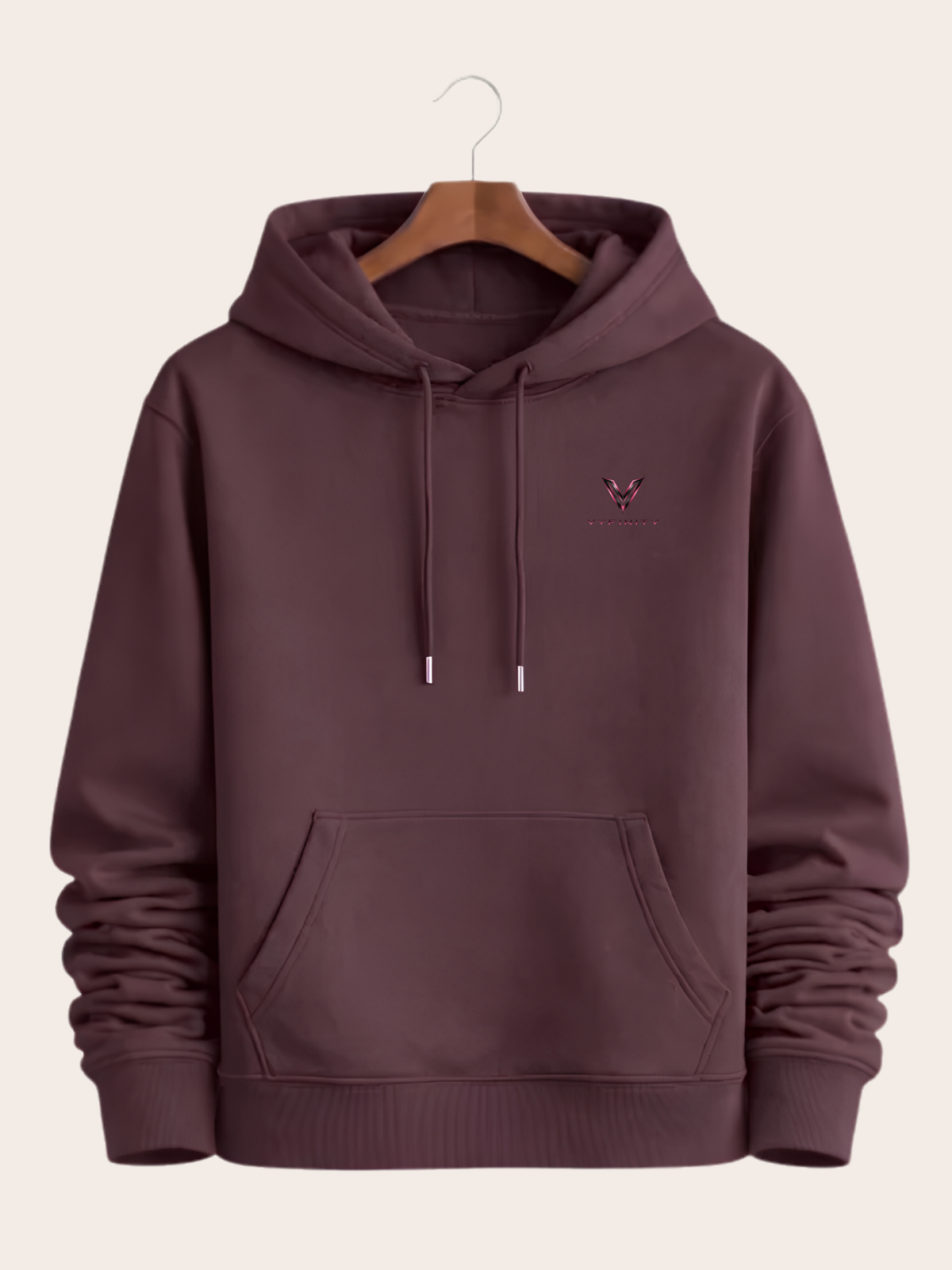 Vyfinity Control The Noise Hoodie – Red Brown – 350 GSM – Frontansicht mit kleinem Vyfinity Brustlogo