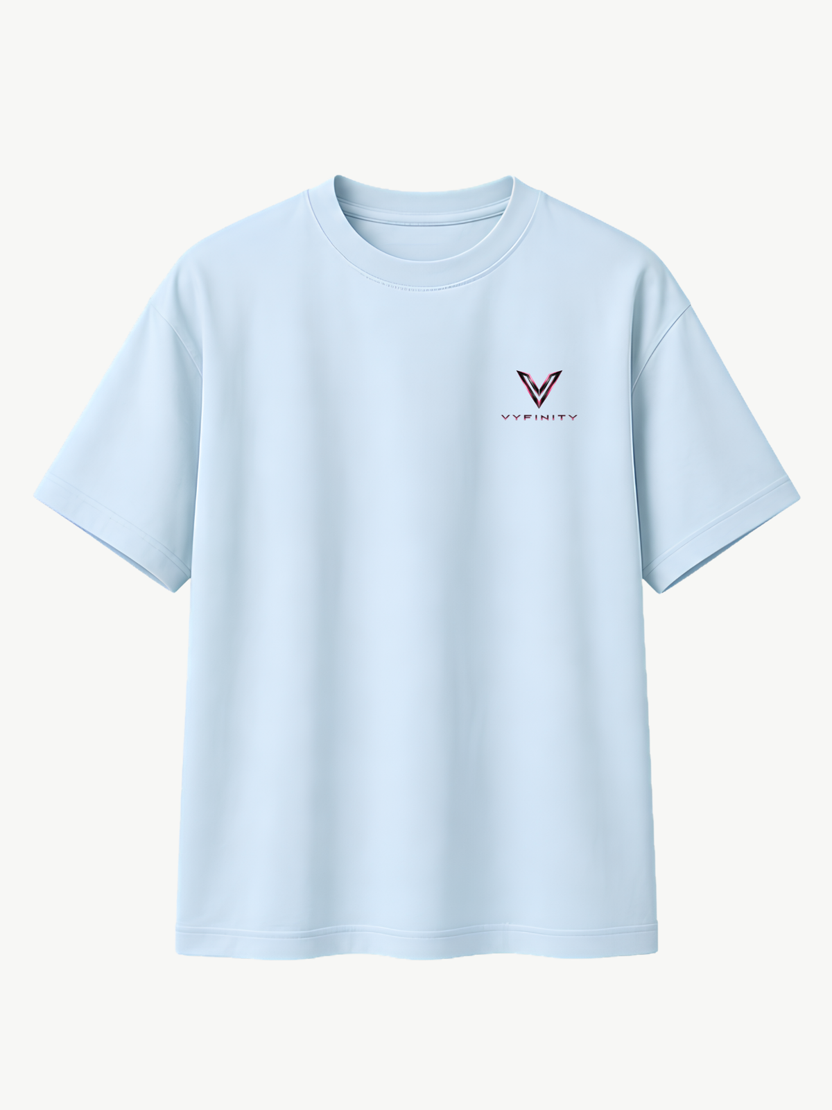 Vyfinity Control The Noise T-Shirt – Hellblau – Relaxed Fit Heavy 215 GSM – Frontansicht mit kleinem Vyfinity Brustlogo