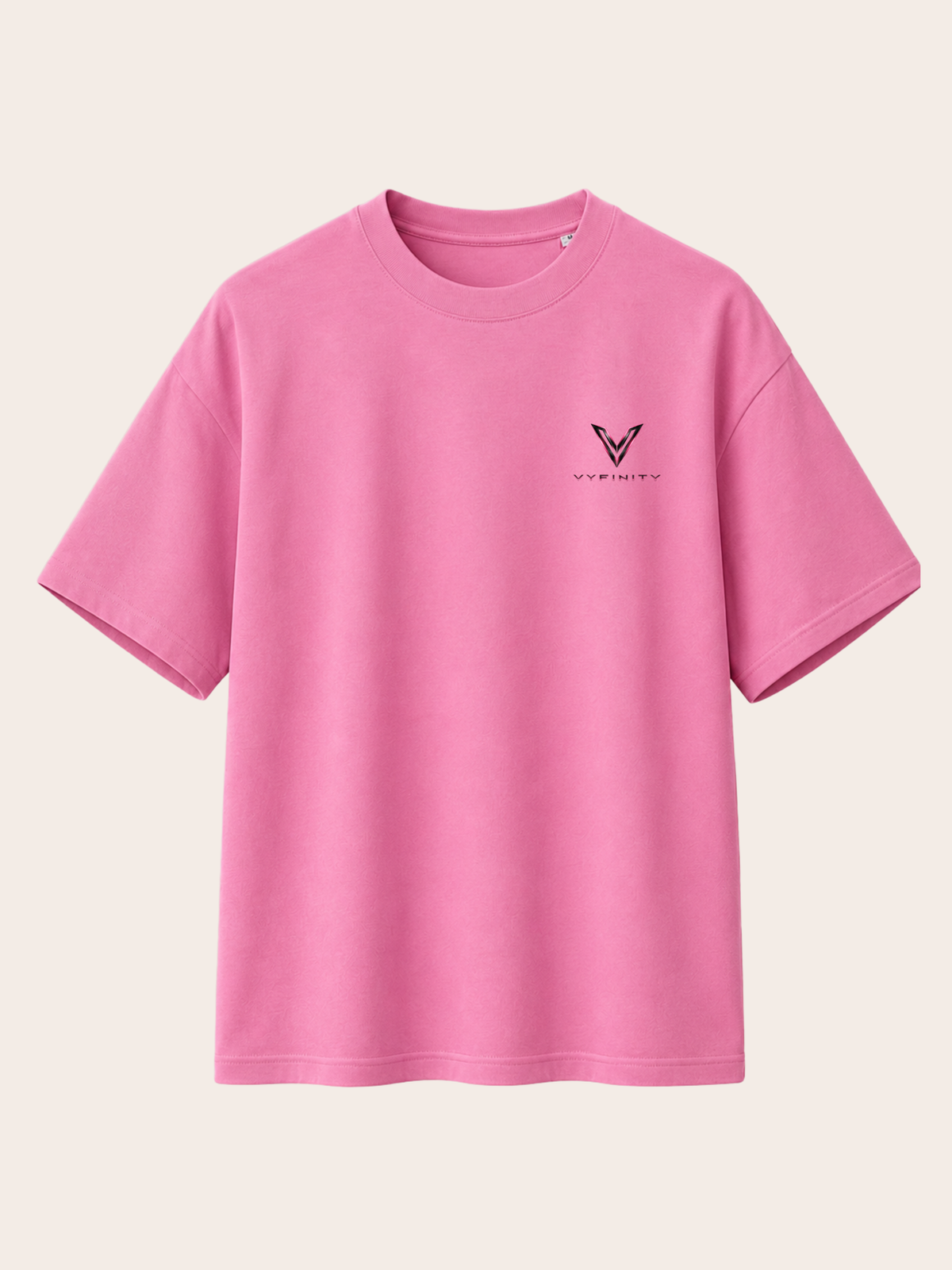 Vyfinity Control The Noise T-Shirt – Pink – Relaxed Fit Heavy 215 GSM – Vorderansicht mit kleinem Vyfinity Brustlogo