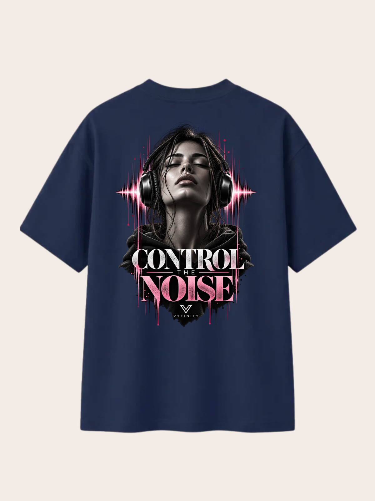 Vyfinity Control The Noise T-Shirt – French Navy – Relaxed Fit Heavy 215 GSM – Rückansicht mit großem Control The Noise Backprint