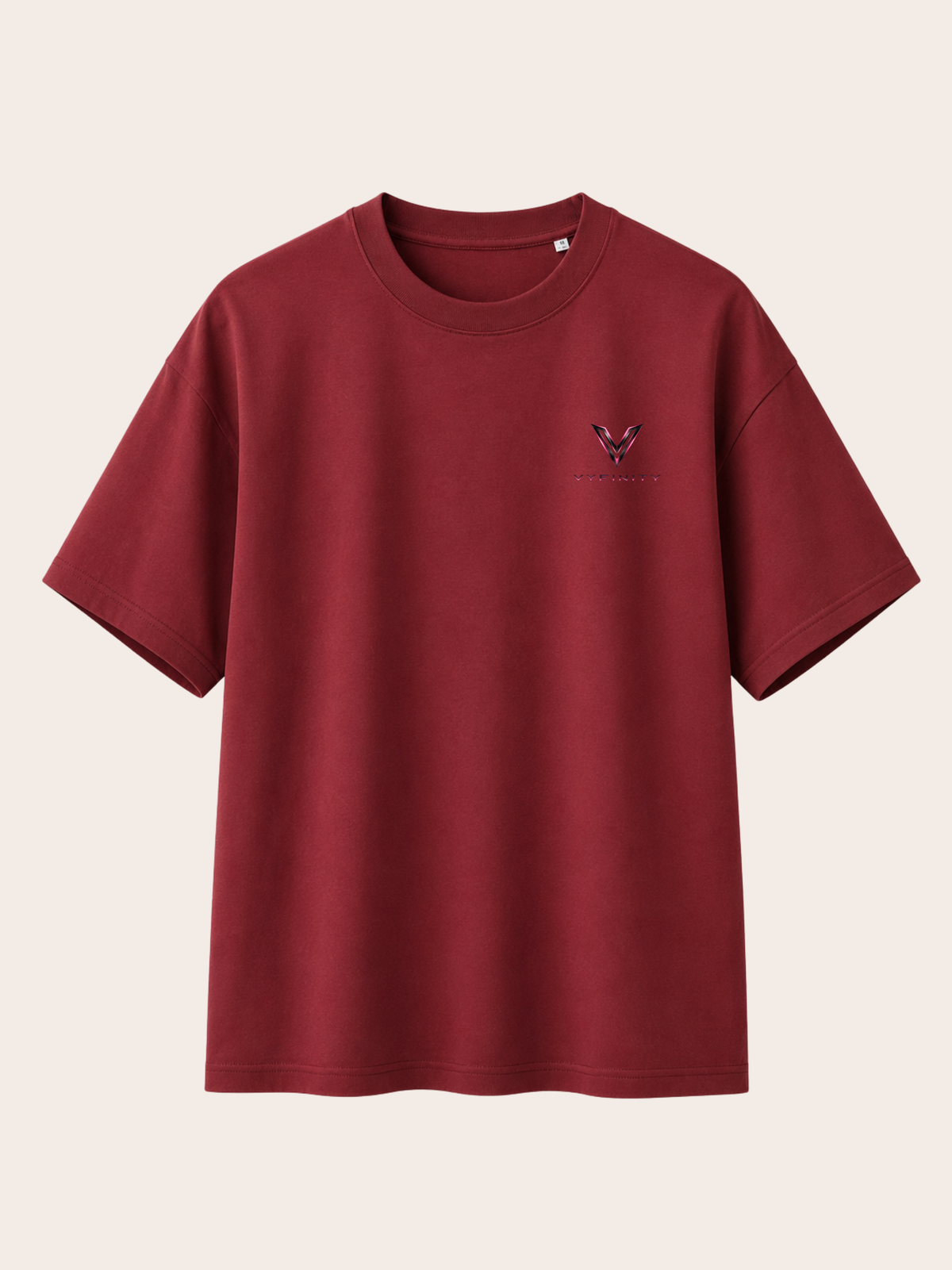 Vyfinity Control The Noise T-Shirt – Burgundy – Relaxed Fit Heavy 215 GSM – Frontansicht mit kleinem Vyfinity Brustlogo