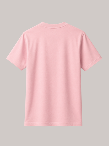 Rückansicht des rosa Vyfinity Classic Fit Unisex T-Shirts aus hochwertiger Baumwolle. Minimalistisches Premium Streetwear-Shirt ohne Rückenprint im modernen Regular Fit mit cleanem Design für Damen und Herren.