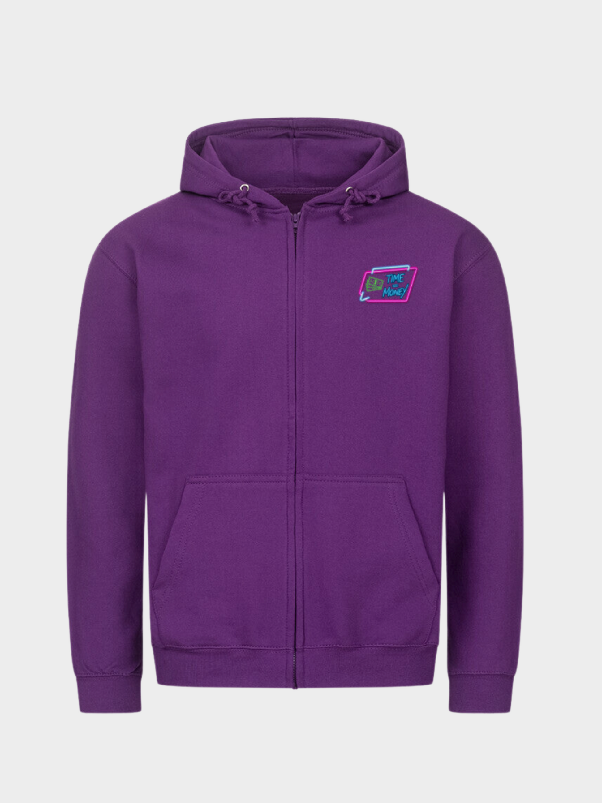 Einstein Hoodie Purple Front – Streetwear Kapuzenpullover mit kleinem Time is Money Logo auf der Brust