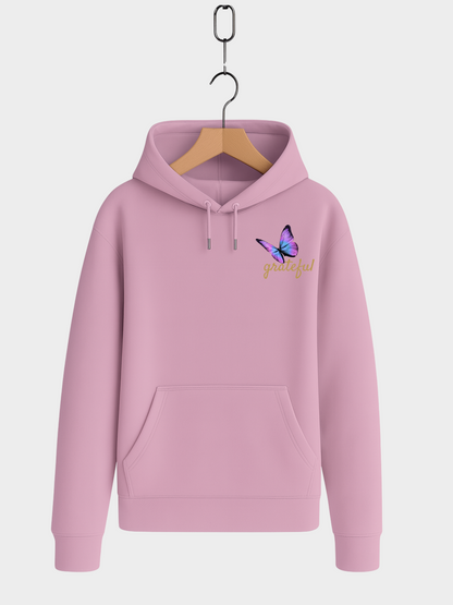 Grateful Hoodie Bubble Pink mit Schmetterling Stickerei Frontansicht