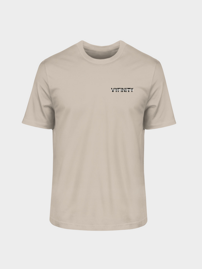 Vyfinity Oversize T-Shirt in Beige mit kleinem Logo-Print auf der linken Brust. Minimalistisches Design, hochwertiger Stoff, ideal für Streetwear-Looks.