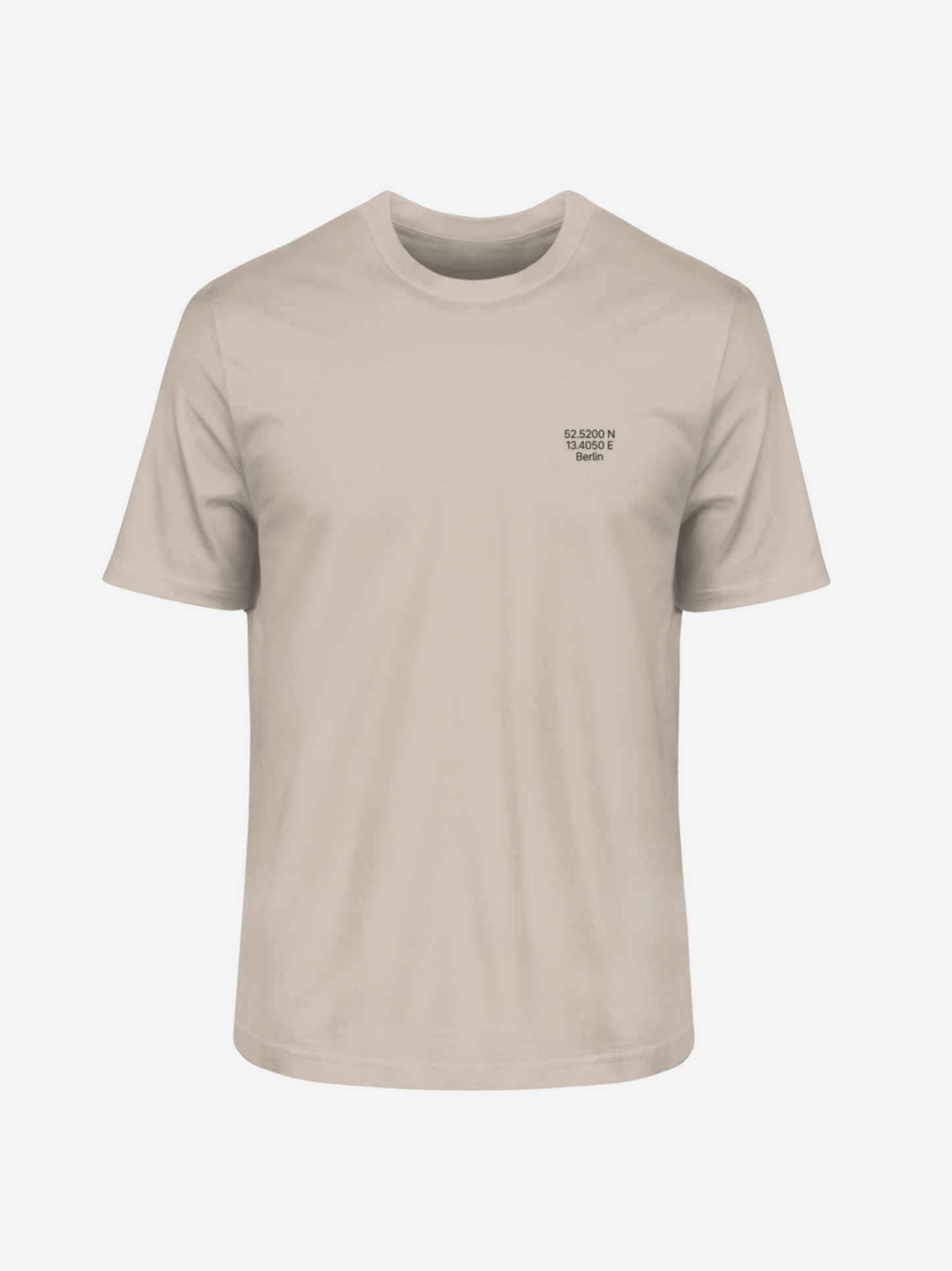 Vyfinity Berlin T-Shirt in Desert Dust mit schwarzem Berlin-Skyline-Print und Koordinaten