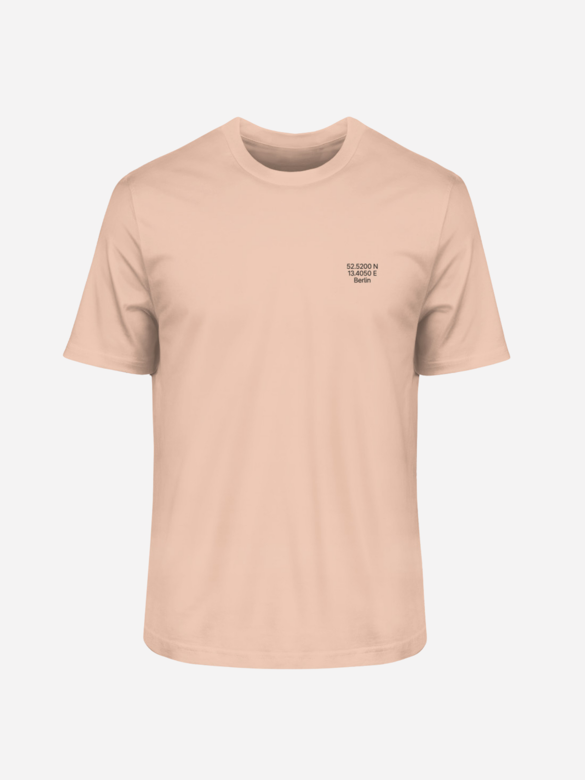 Vyfinity Berlin T-Shirt in Fraiche Peche mit schwarzem Berlin-Skyline-Print und Koordinaten