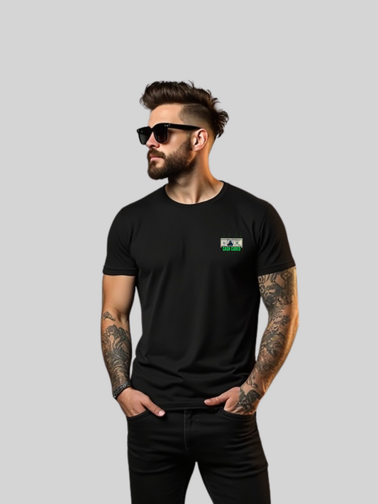 Vyfinity T-Shirt Schwarz mit grünem Chest Print auf der Vorderseite