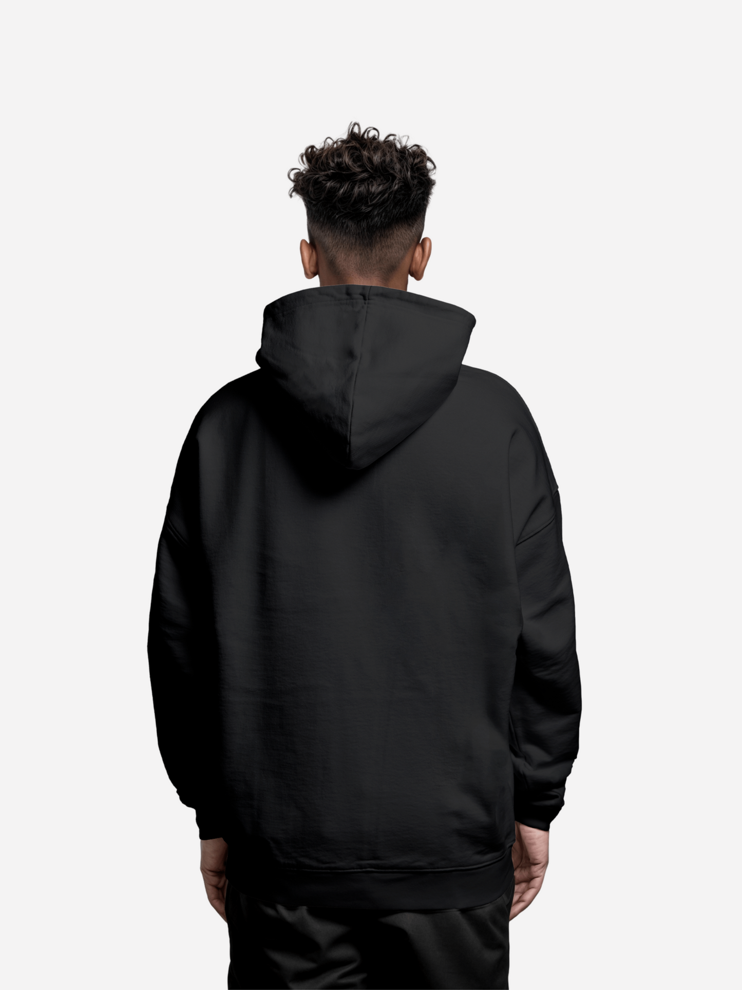 Schwarze Rückansicht des Vyfinity Hoodies „The Closer“ ohne Print, klassische Unisex Kapuzenpullover Rückseite.